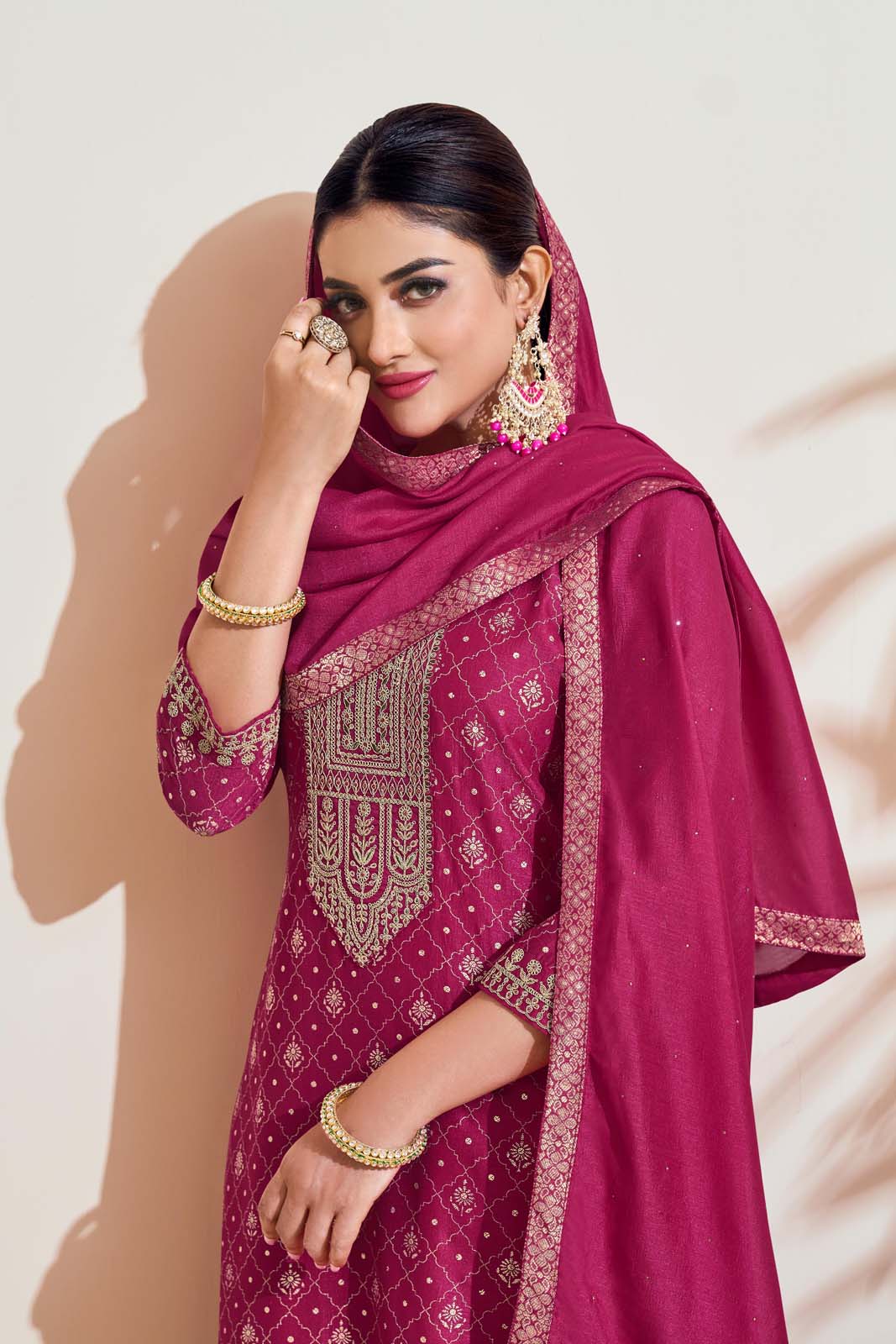 Label Khoj Women Vichitra silk Kurta ,trouser and dupptta set