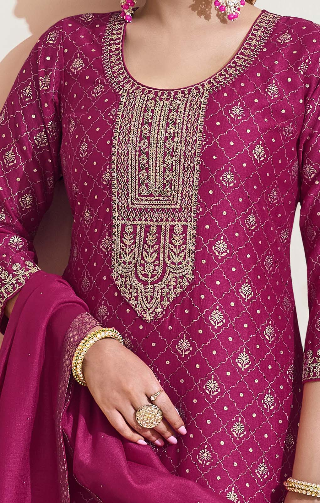 Label Khoj Women Vichitra silk Kurta ,trouser and dupptta set