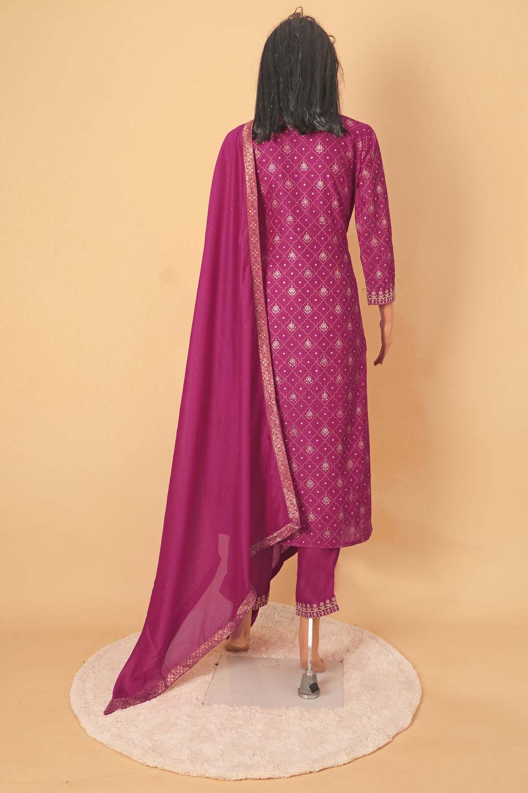 Label Khoj Women Vichitra silk Kurta ,trouser and dupptta set