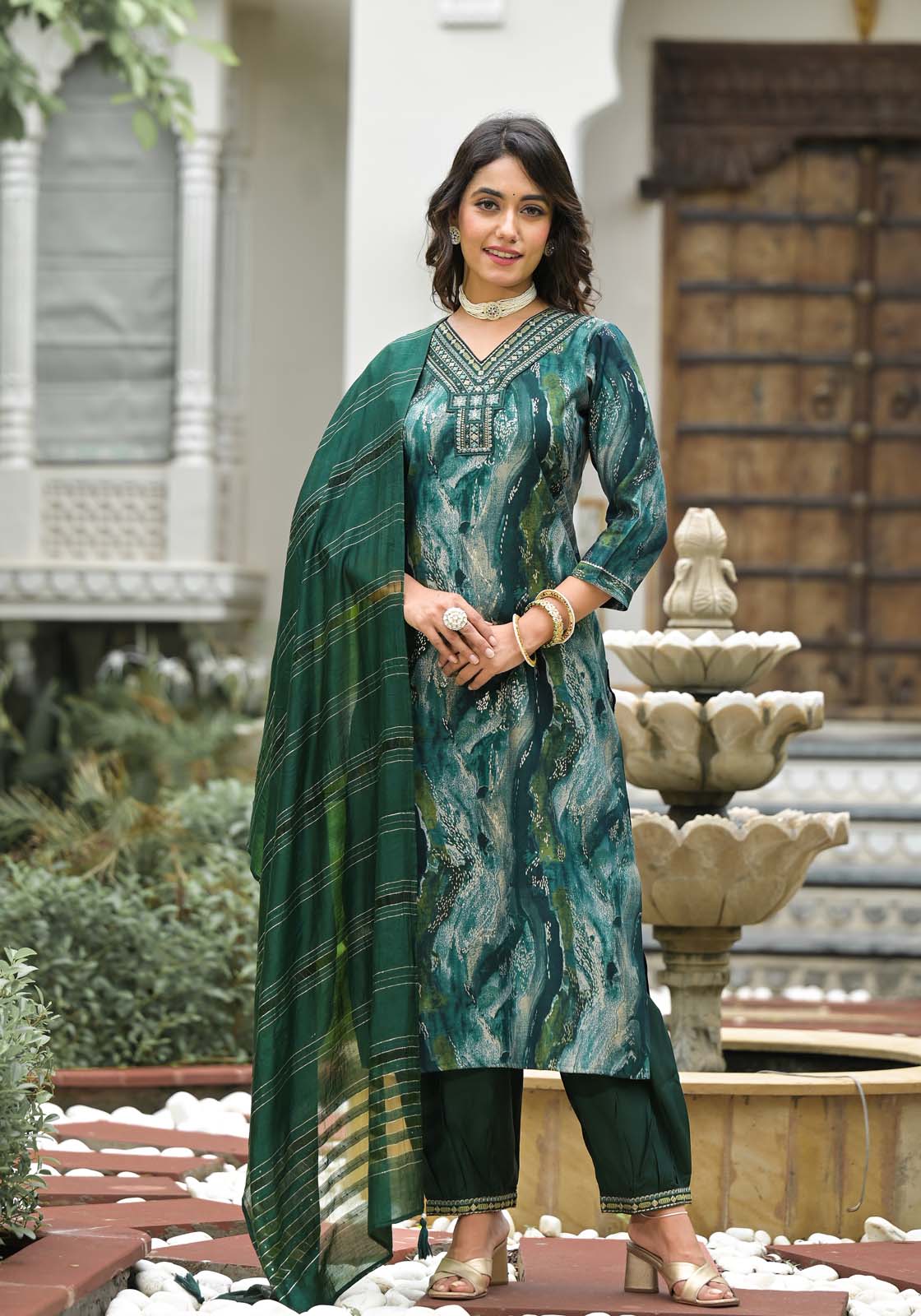 Label Khoj Women Modal silk Kurta ,trouser and dupptta set