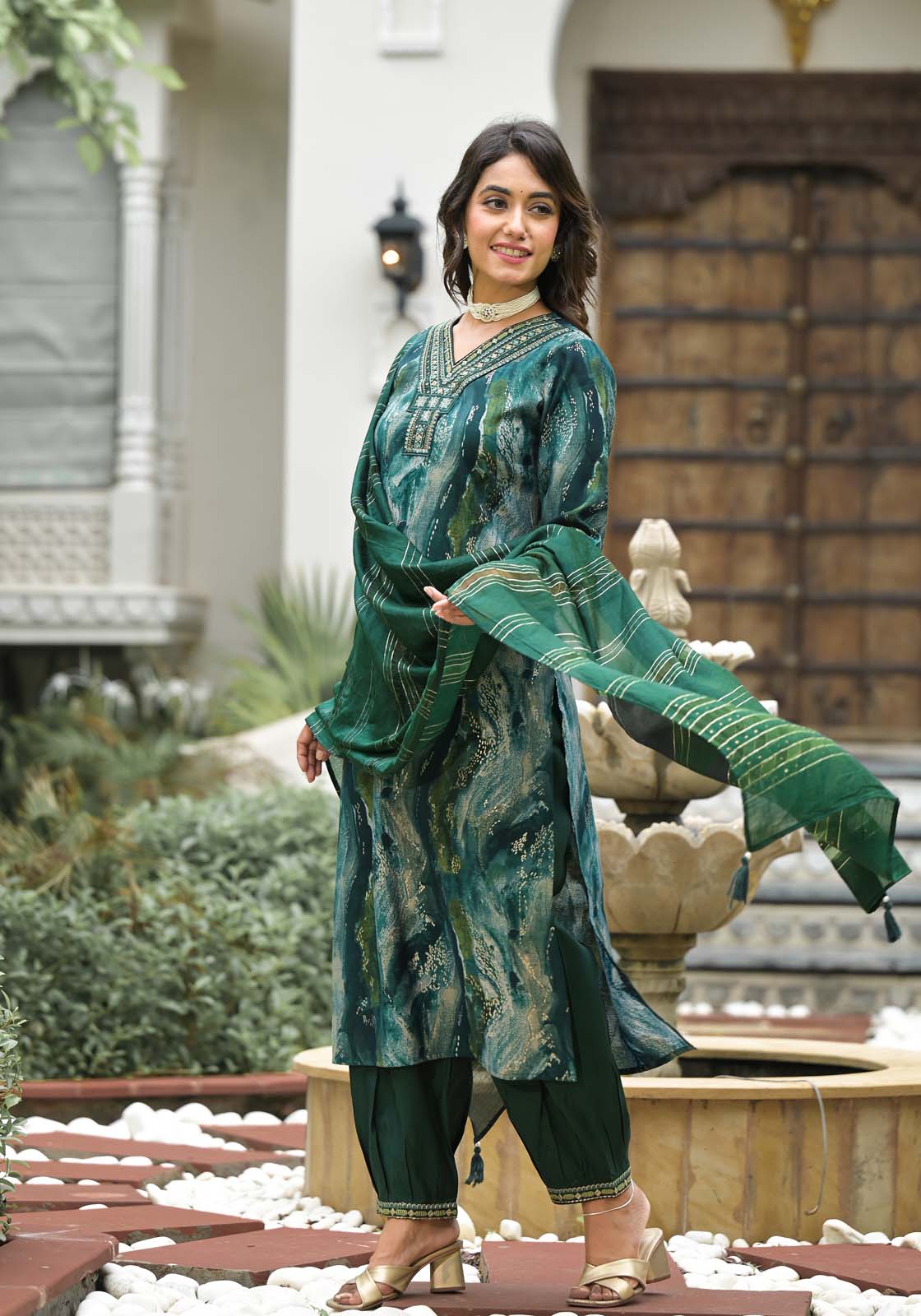 Label Khoj Women Modal silk Kurta ,trouser and dupptta set