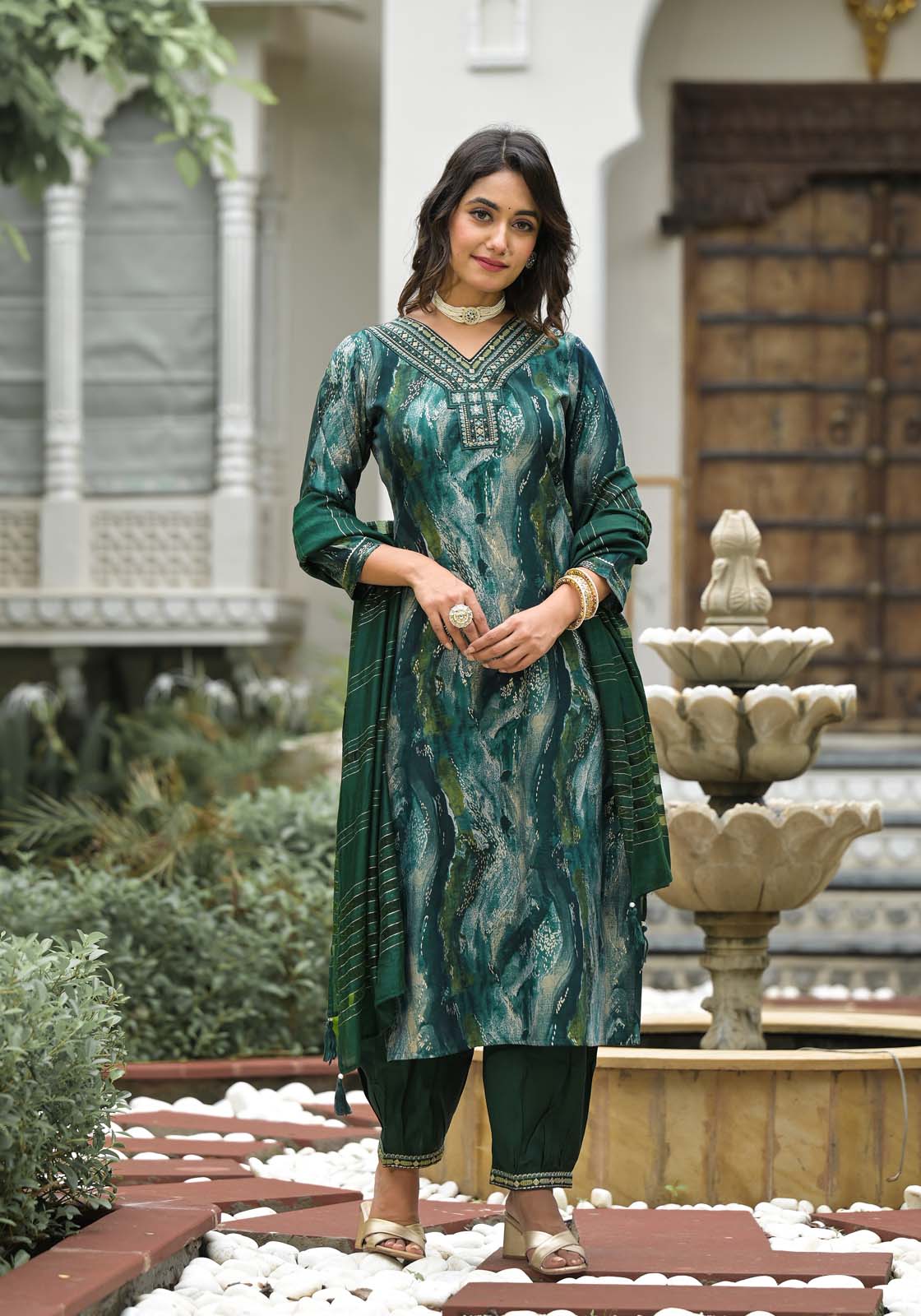 Label Khoj Women Modal silk Kurta ,trouser and dupptta set