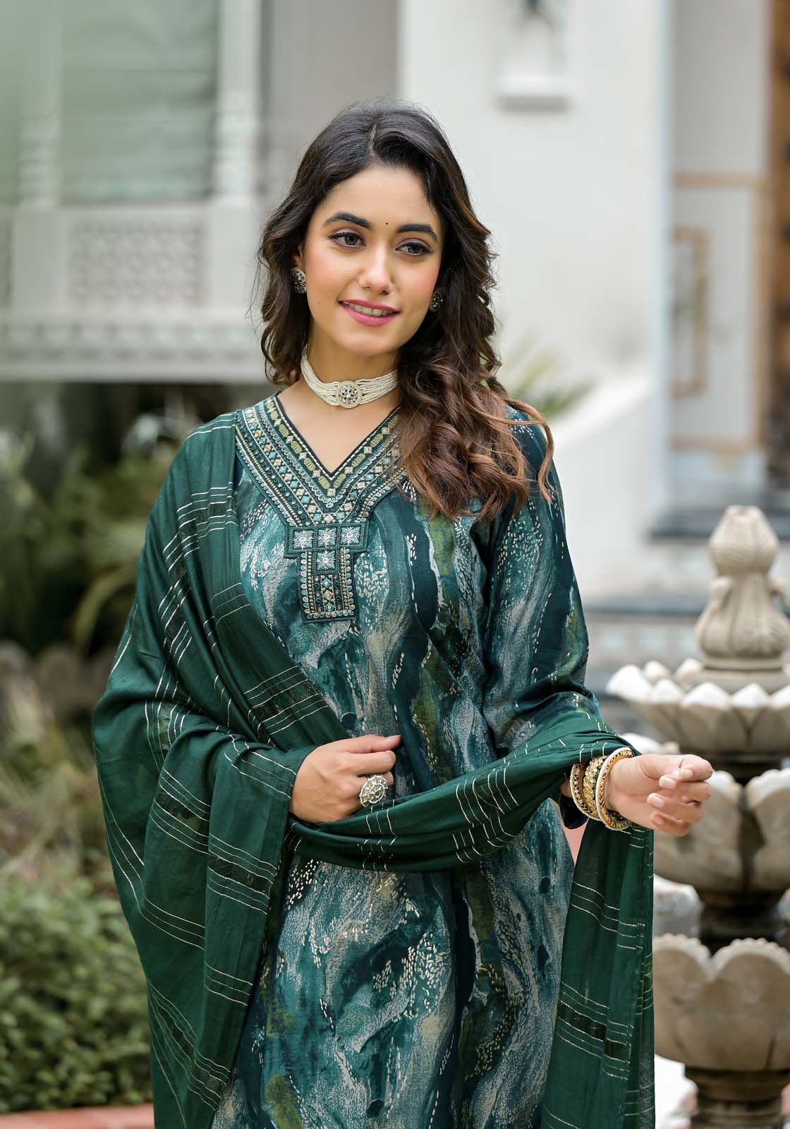 Label Khoj Women Modal silk Kurta ,trouser and dupptta set