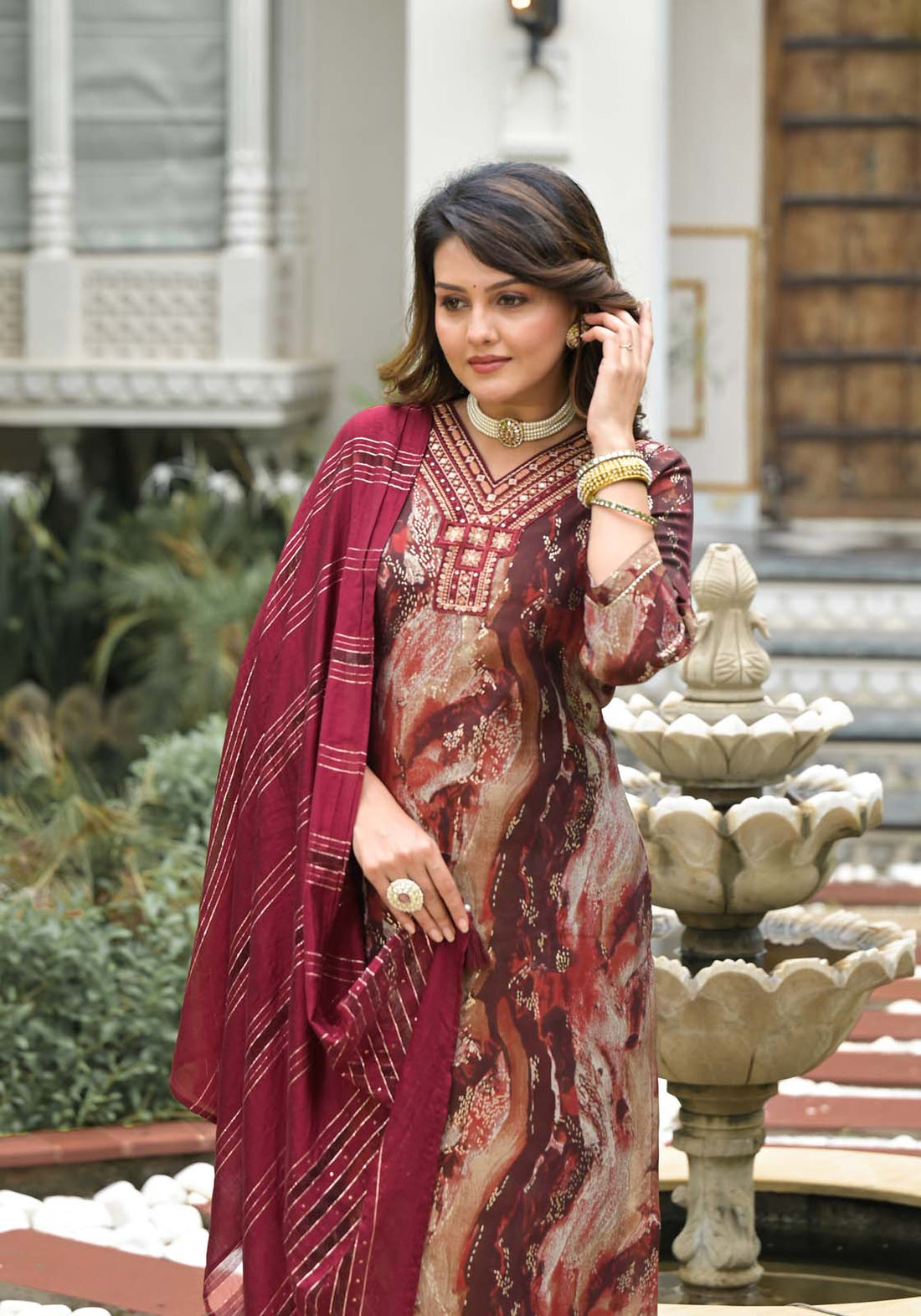 Label Khoj Women Modal silk Kurta ,trouser and dupptta set