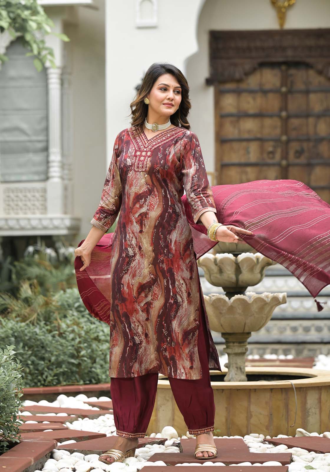 Label Khoj Women Modal silk Kurta ,trouser and dupptta set