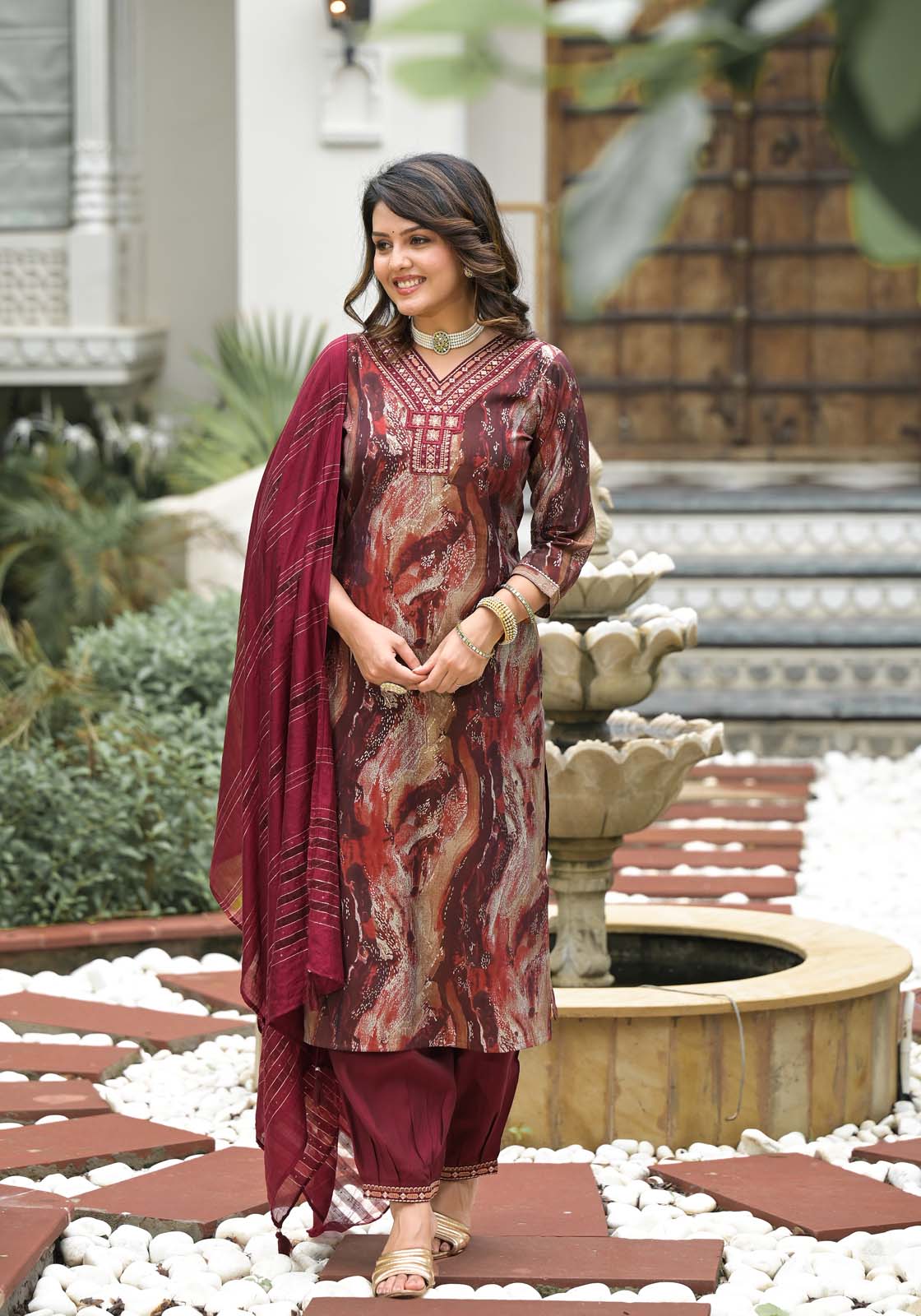 Label Khoj Women Modal silk Kurta ,trouser and dupptta set