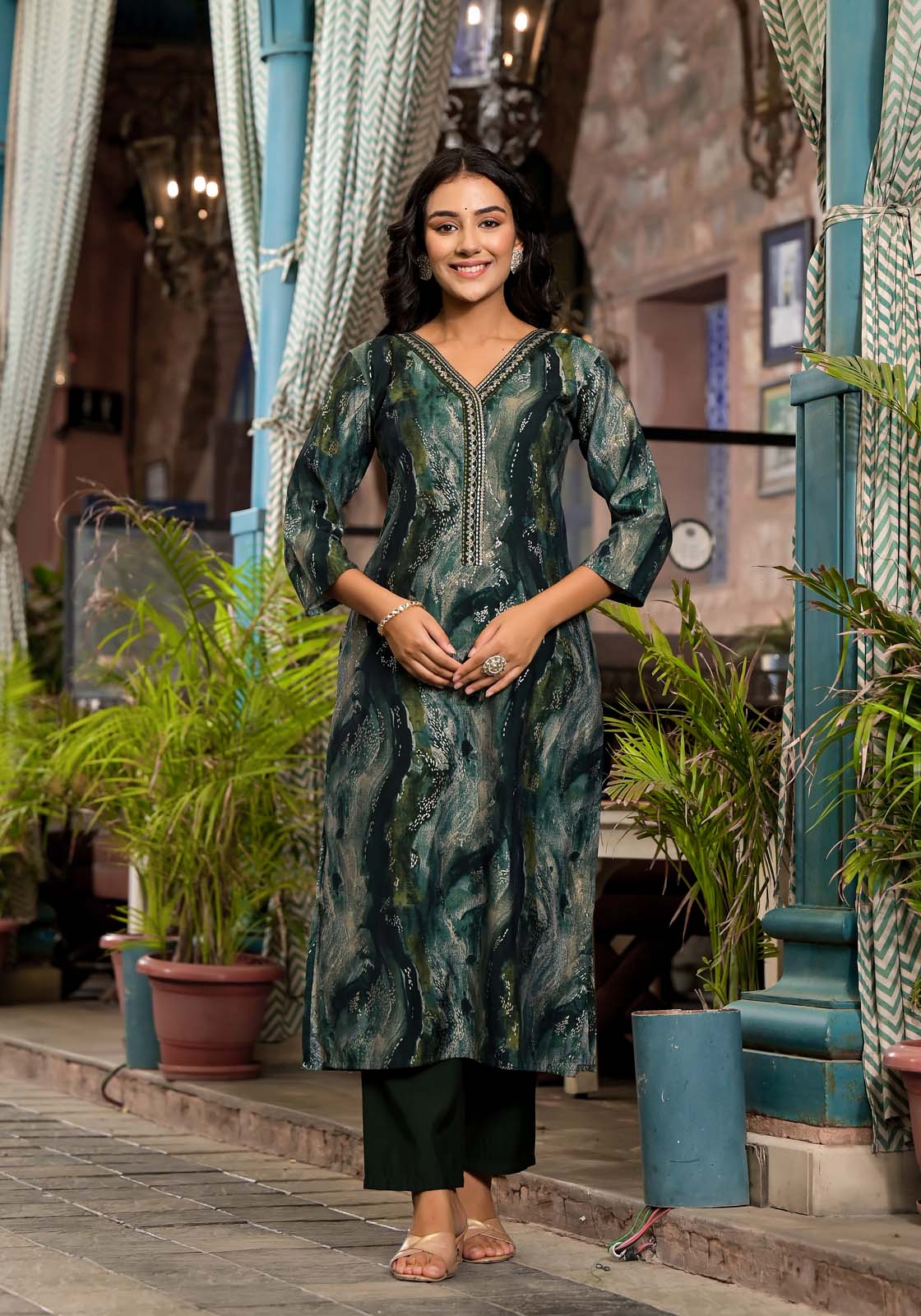 Label Khoj Women Modal silk Kurta ,trouser and dupptta set