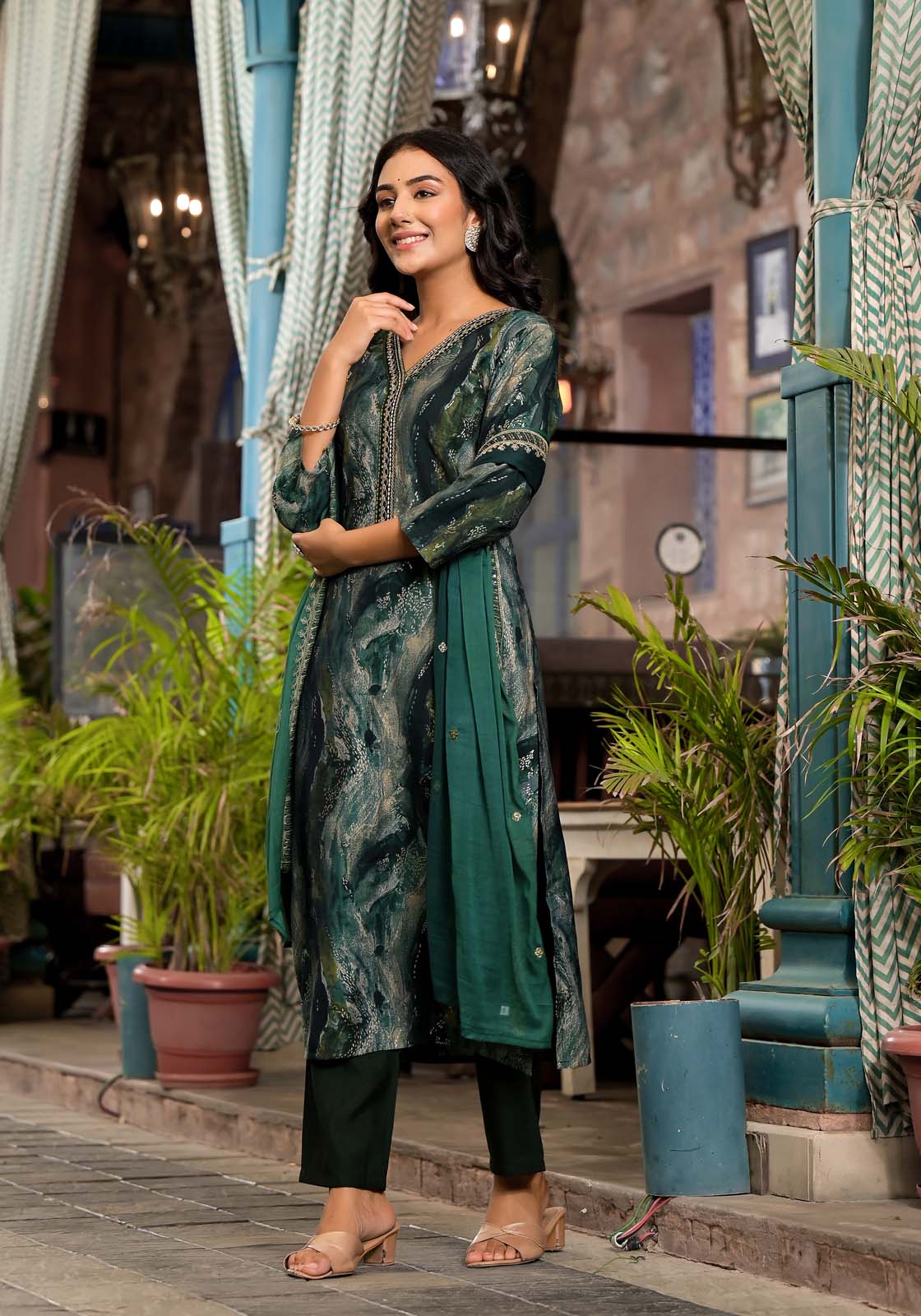 Label Khoj Women Modal silk Kurta ,trouser and dupptta set