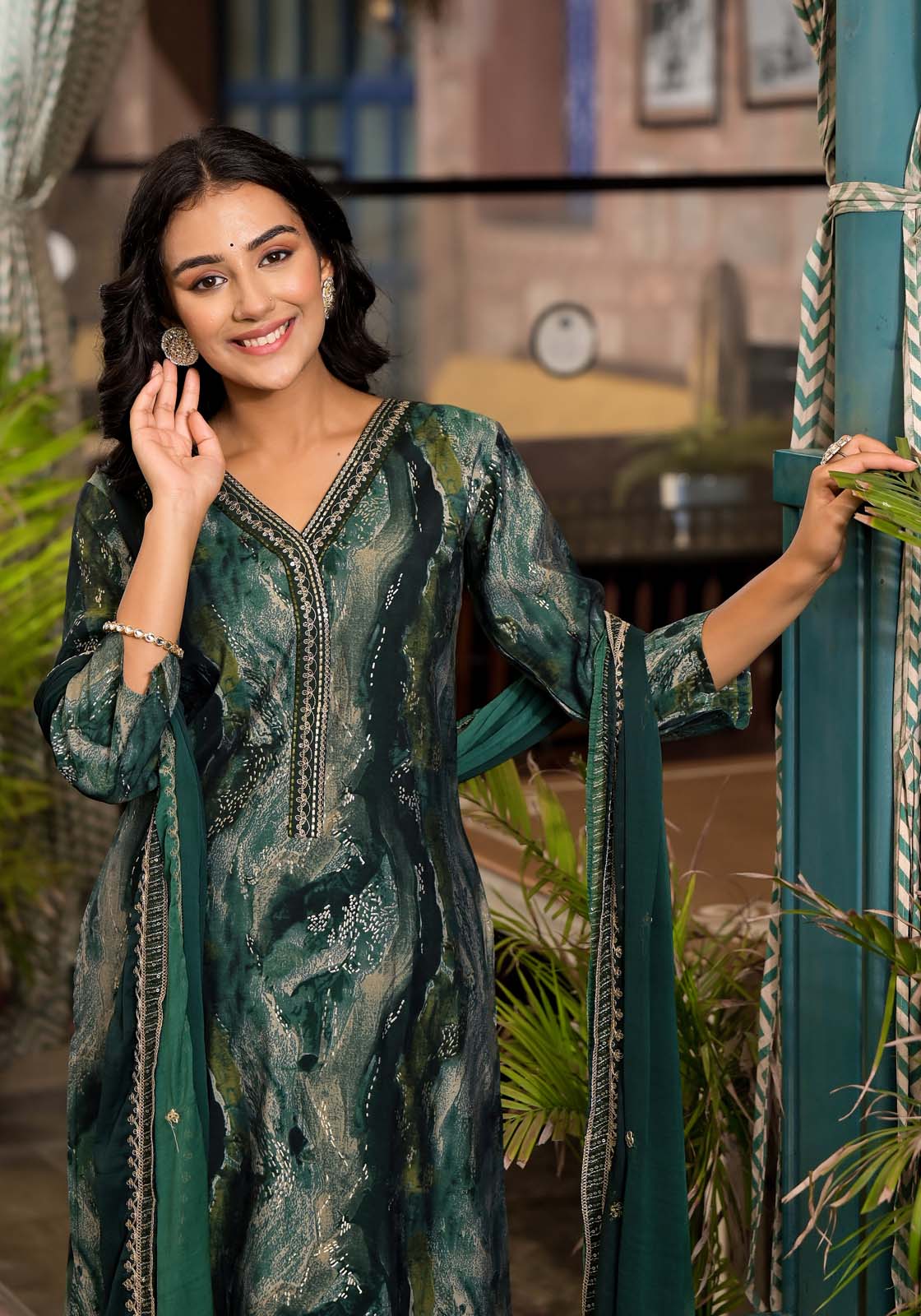 Label Khoj Women Modal silk Kurta ,trouser and dupptta set