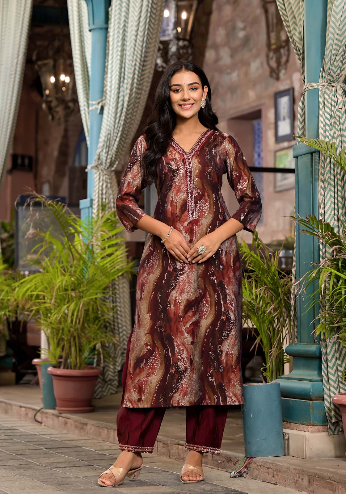 Label Khoj Women Modal silk Kurta ,trouser and dupptta set