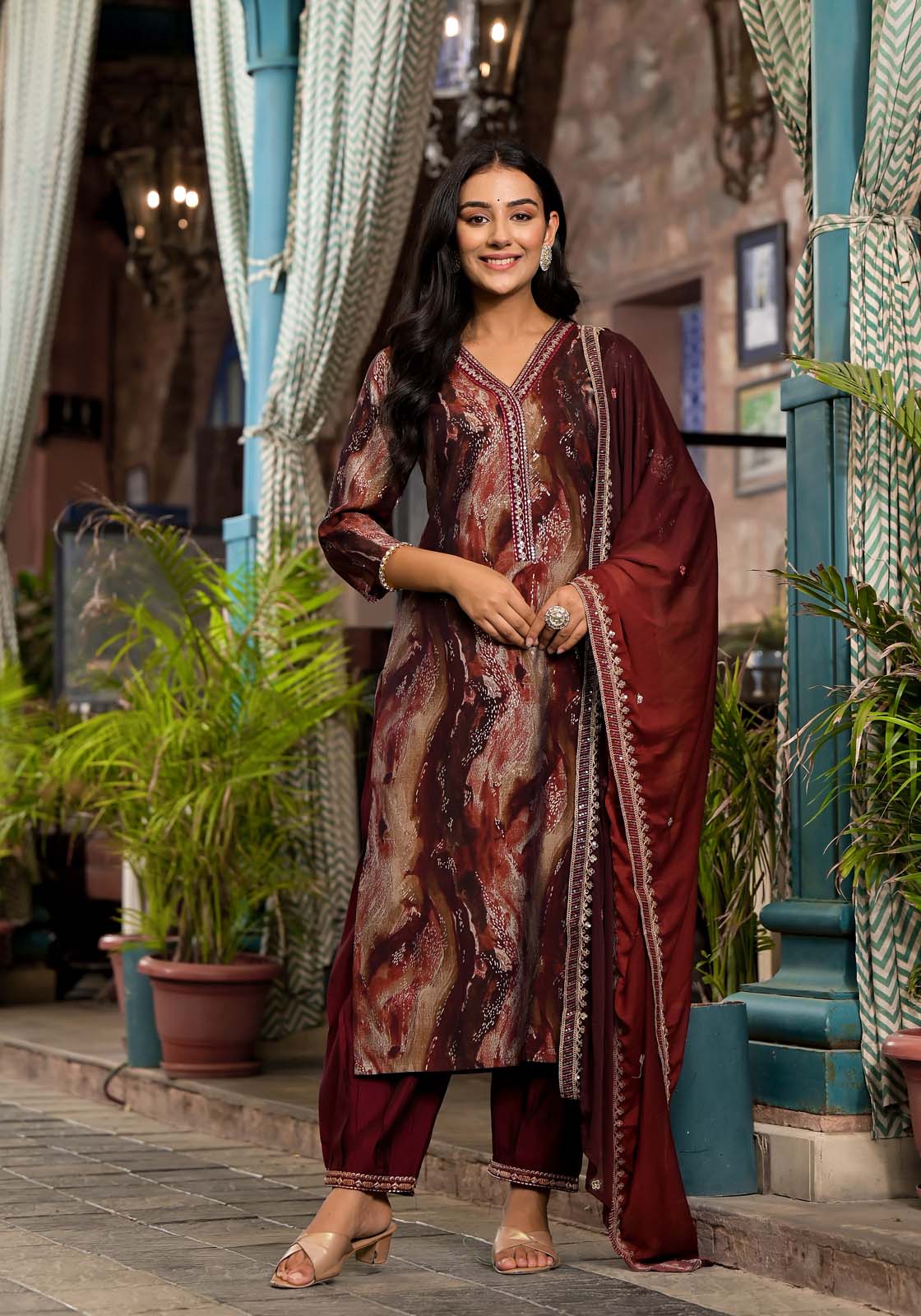 Label Khoj Women Modal silk Kurta ,trouser and dupptta set