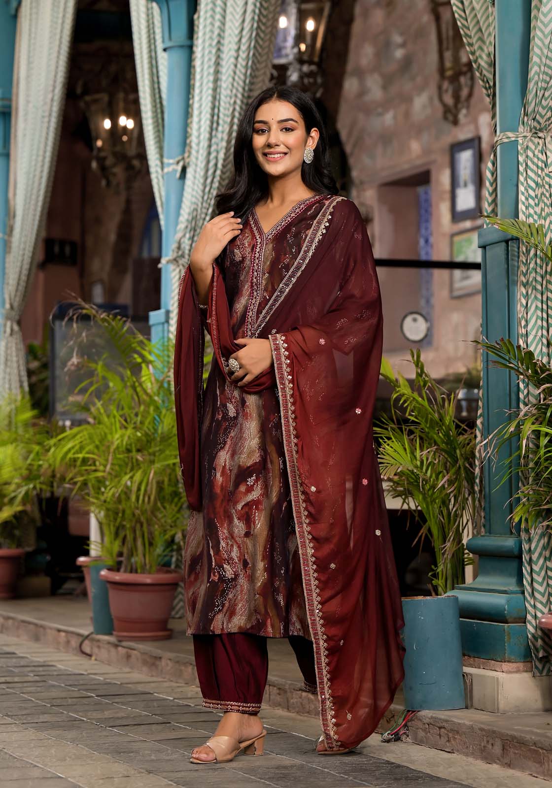 Label Khoj Women Modal silk Kurta ,trouser and dupptta set