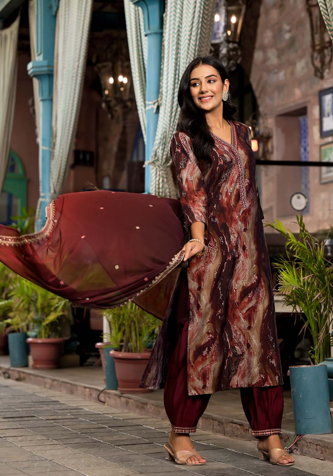 Label Khoj Women Modal silk Kurta ,trouser and dupptta set