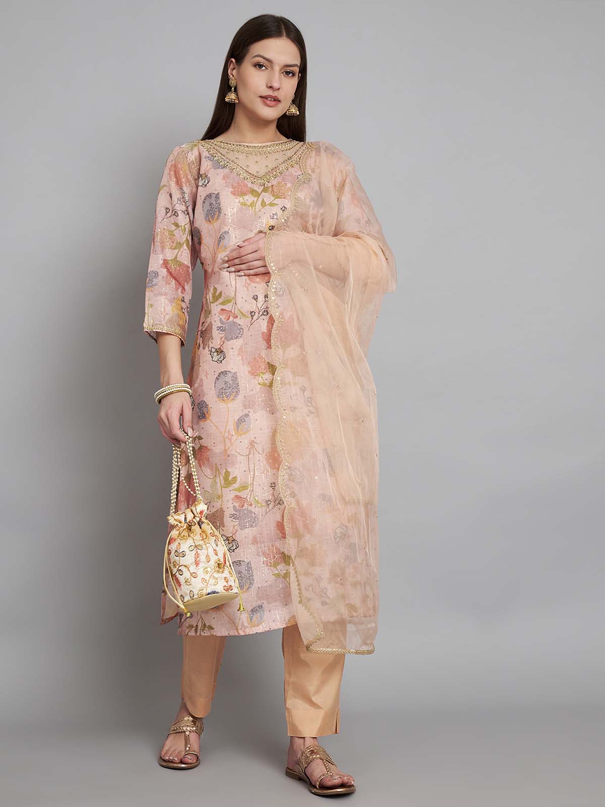 Label khoj double neck Kurta with Trousers & With Dupatta