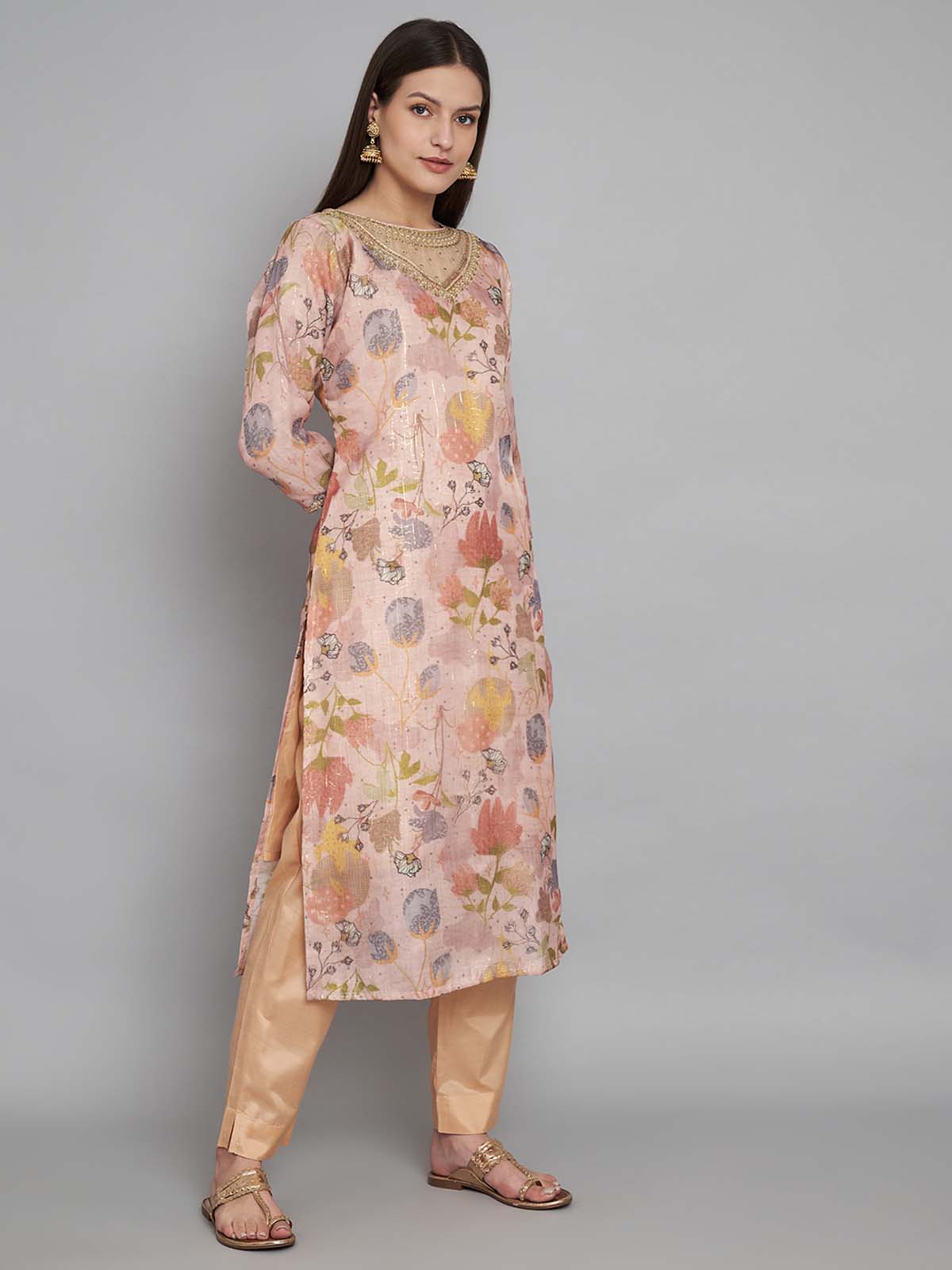 Label khoj double neck Kurta with Trousers & With Dupatta