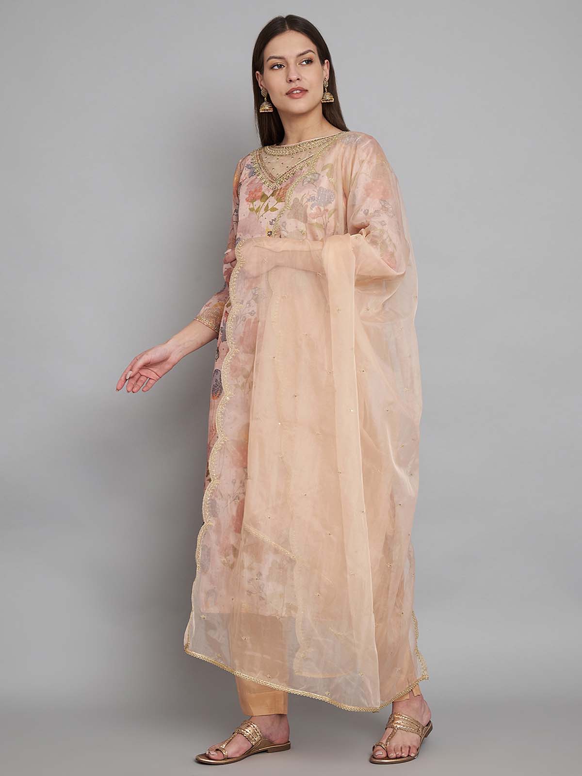 Label khoj double neck Kurta with Trousers & With Dupatta