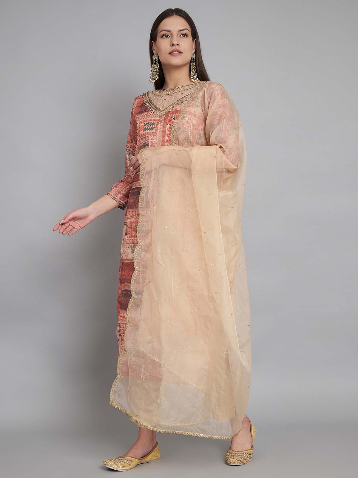 Label khoj double neck Kurta with Trousers & With Dupatta