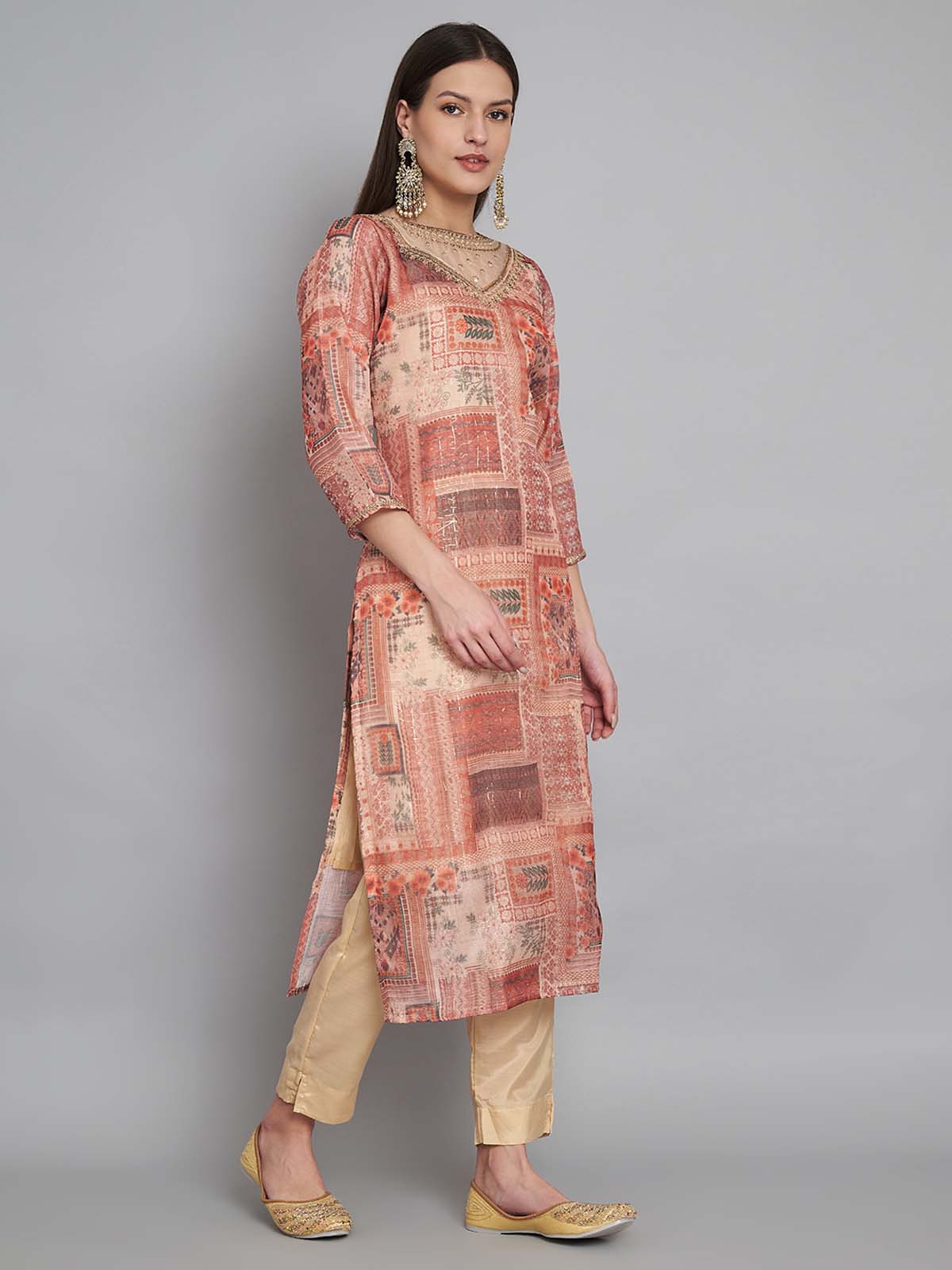 Label khoj double neck Kurta with Trousers & With Dupatta