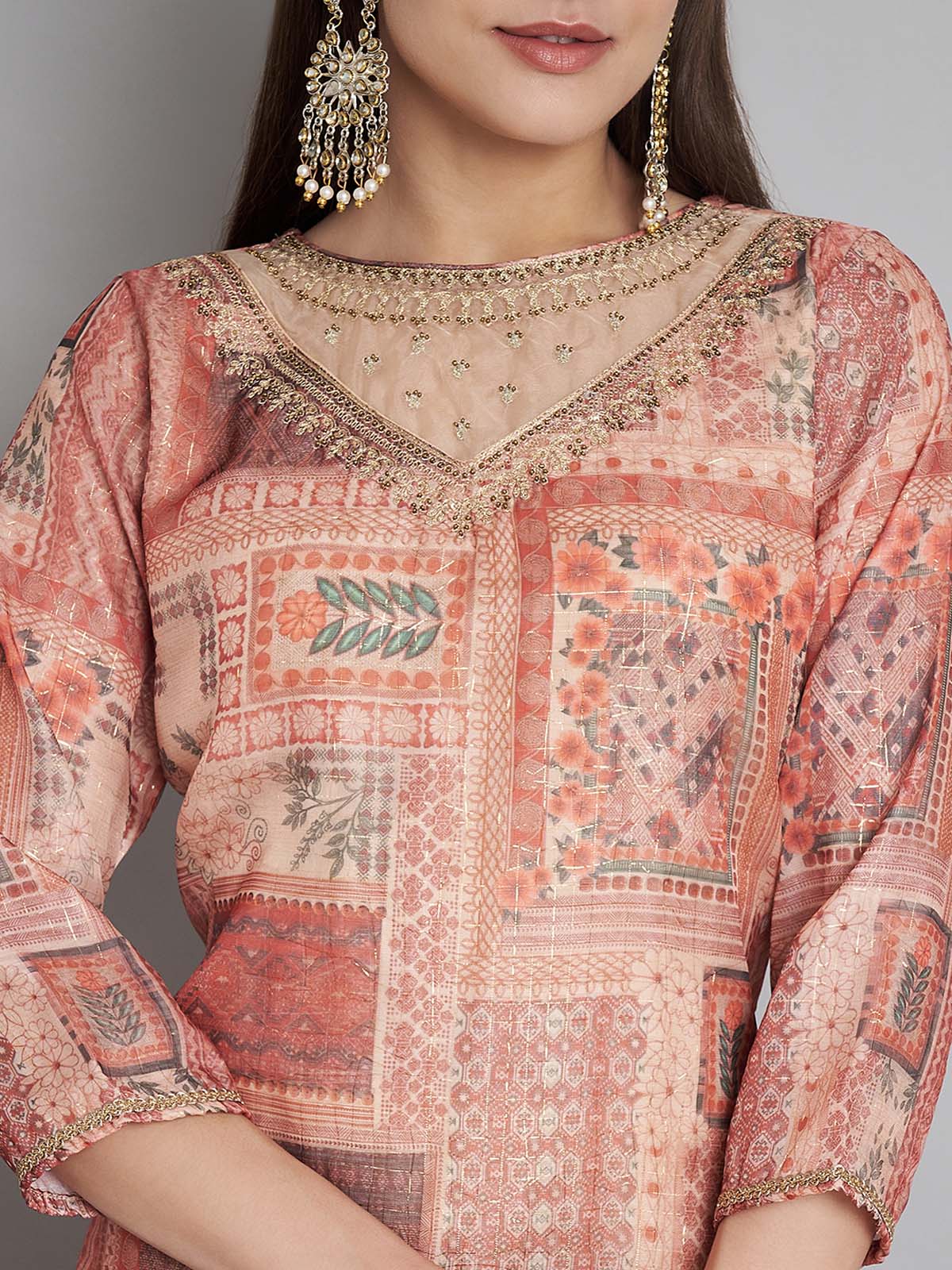 Label khoj double neck Kurta with Trousers & With Dupatta