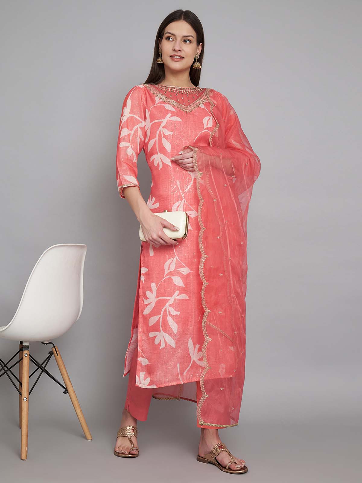 Label khoj double neck Kurta with Trousers & With Dupatta
