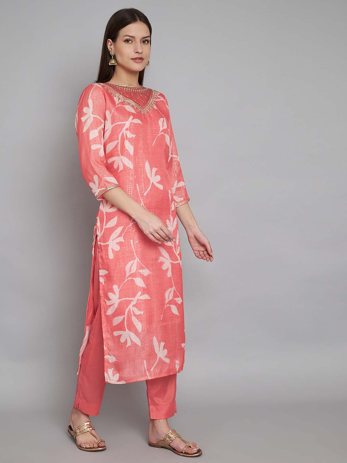 Label khoj double neck Kurta with Trousers & With Dupatta