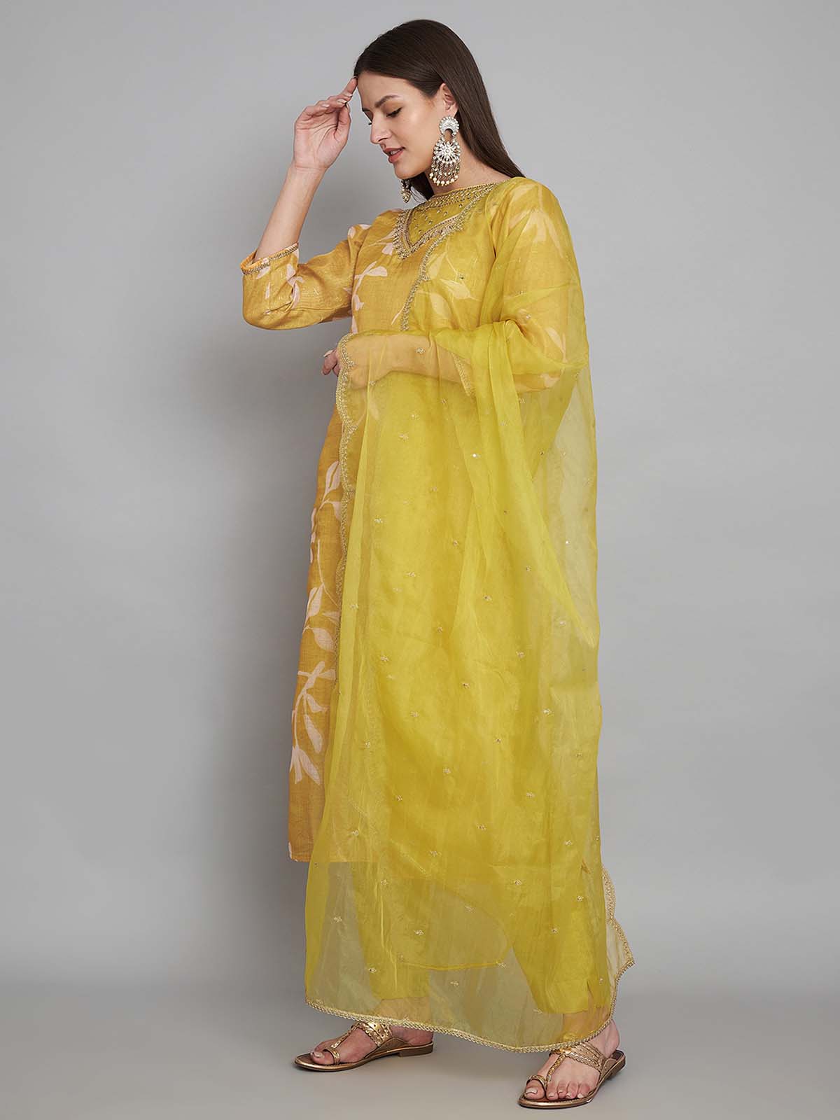 Label khoj double neck Kurta with Trousers & With Dupatta