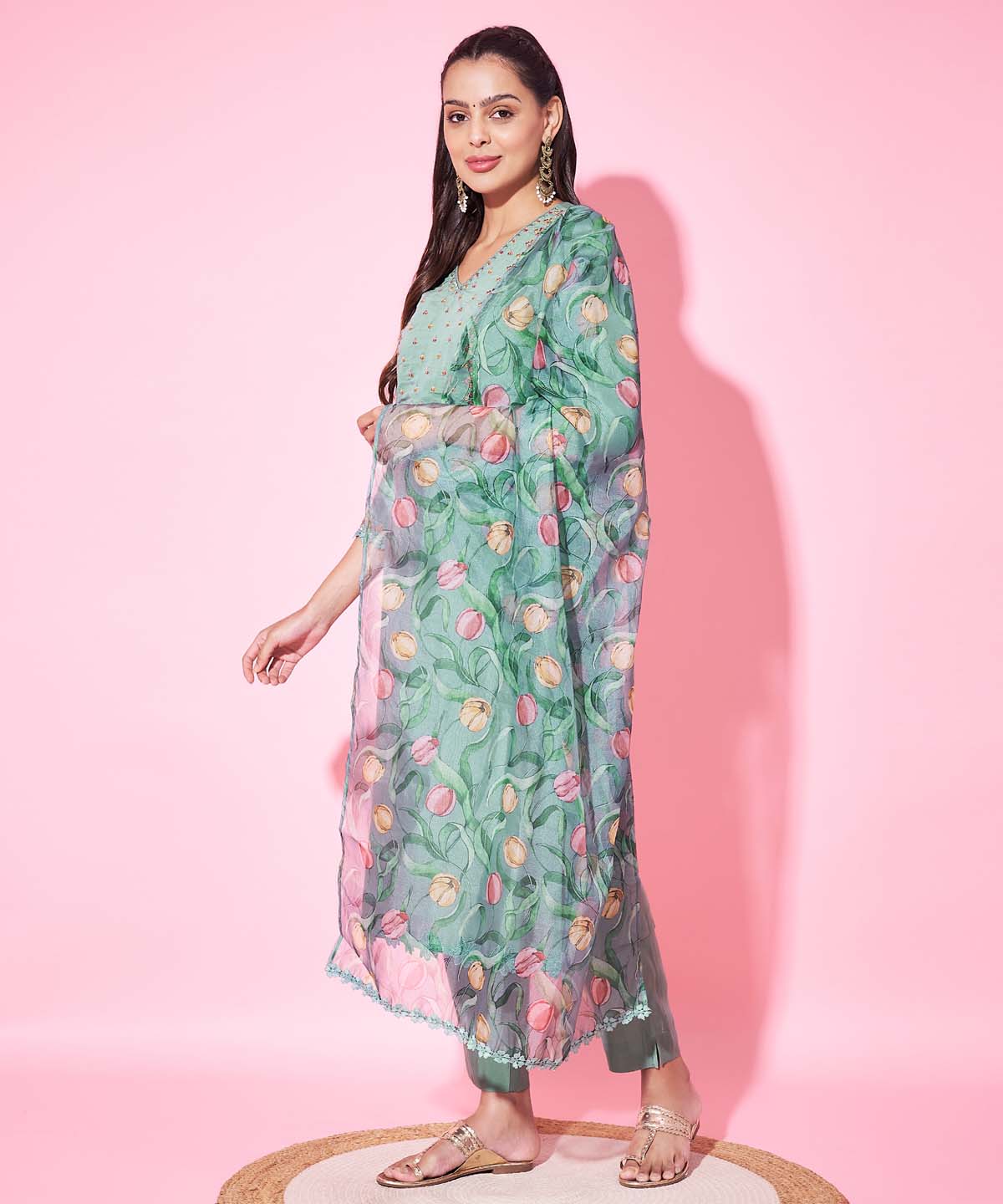 Label khoj Silk blend?Kurta with Trousers & With Dupatta