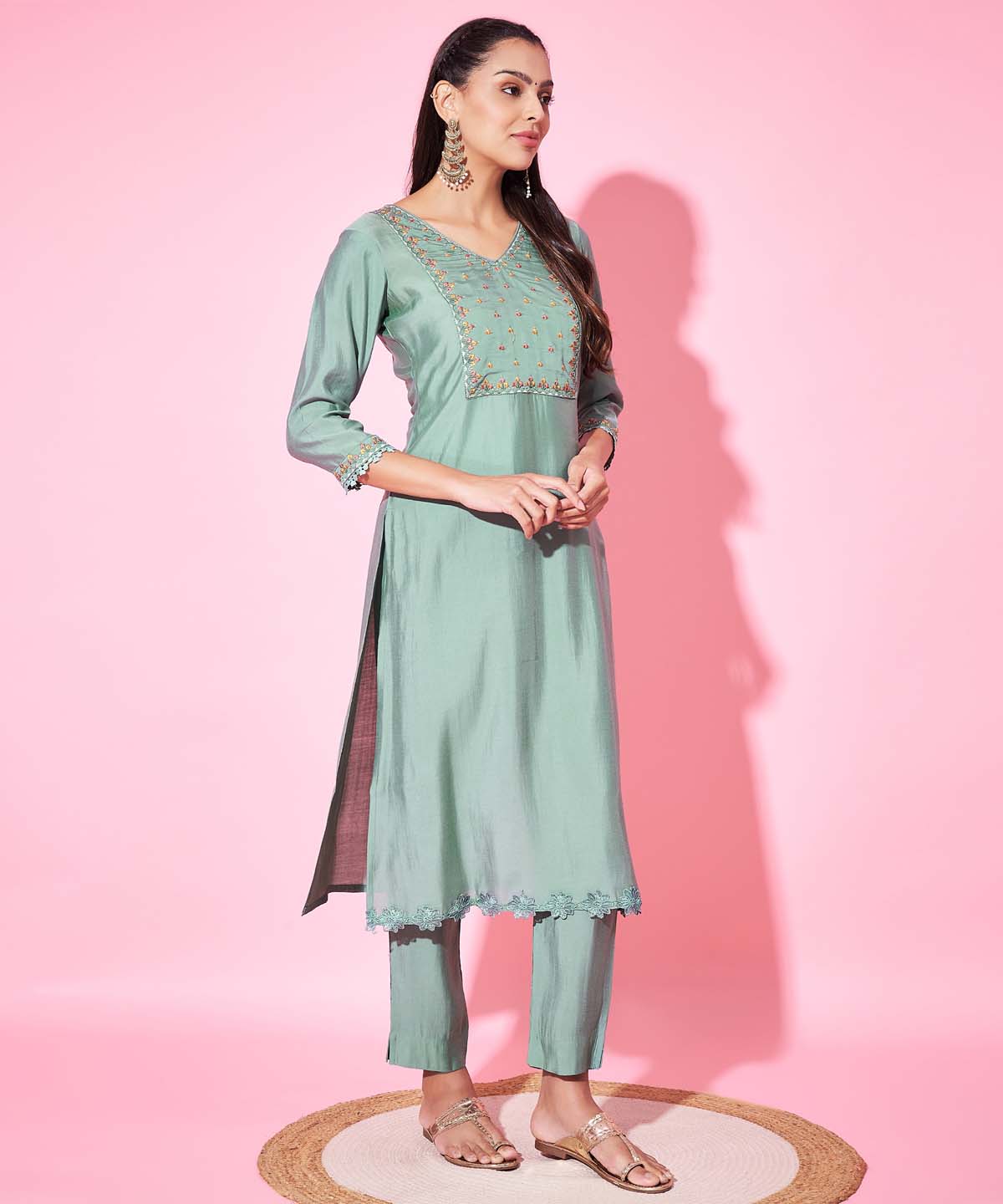 Label khoj Silk blend?Kurta with Trousers & With Dupatta