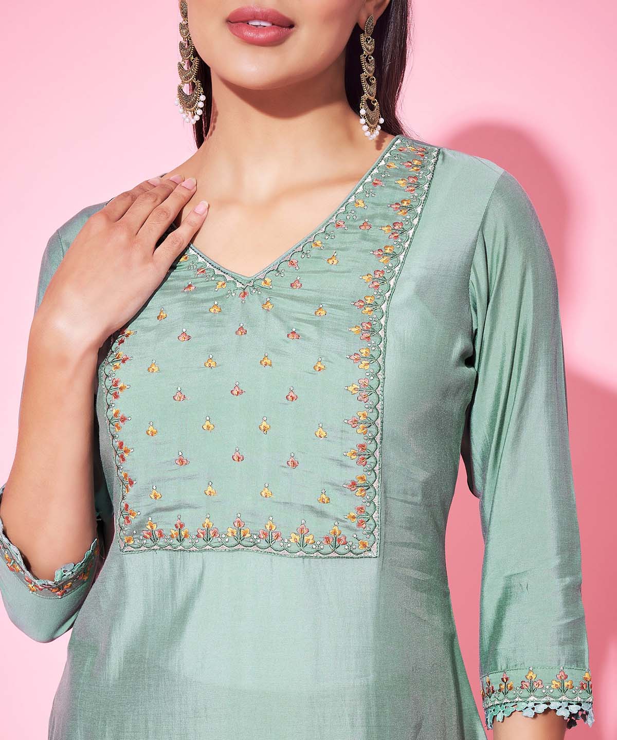 Label khoj Silk blend?Kurta with Trousers & With Dupatta