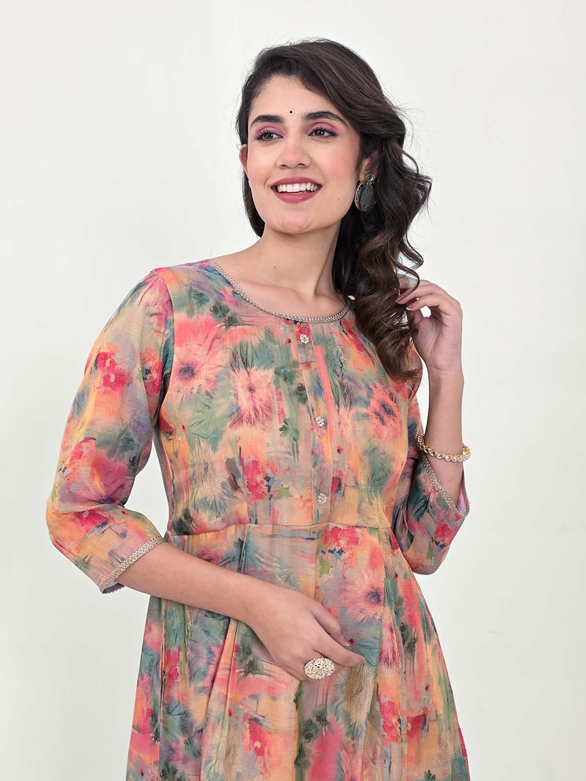 Label Khoj Women Silk Blend Printed Ethnic Dress
