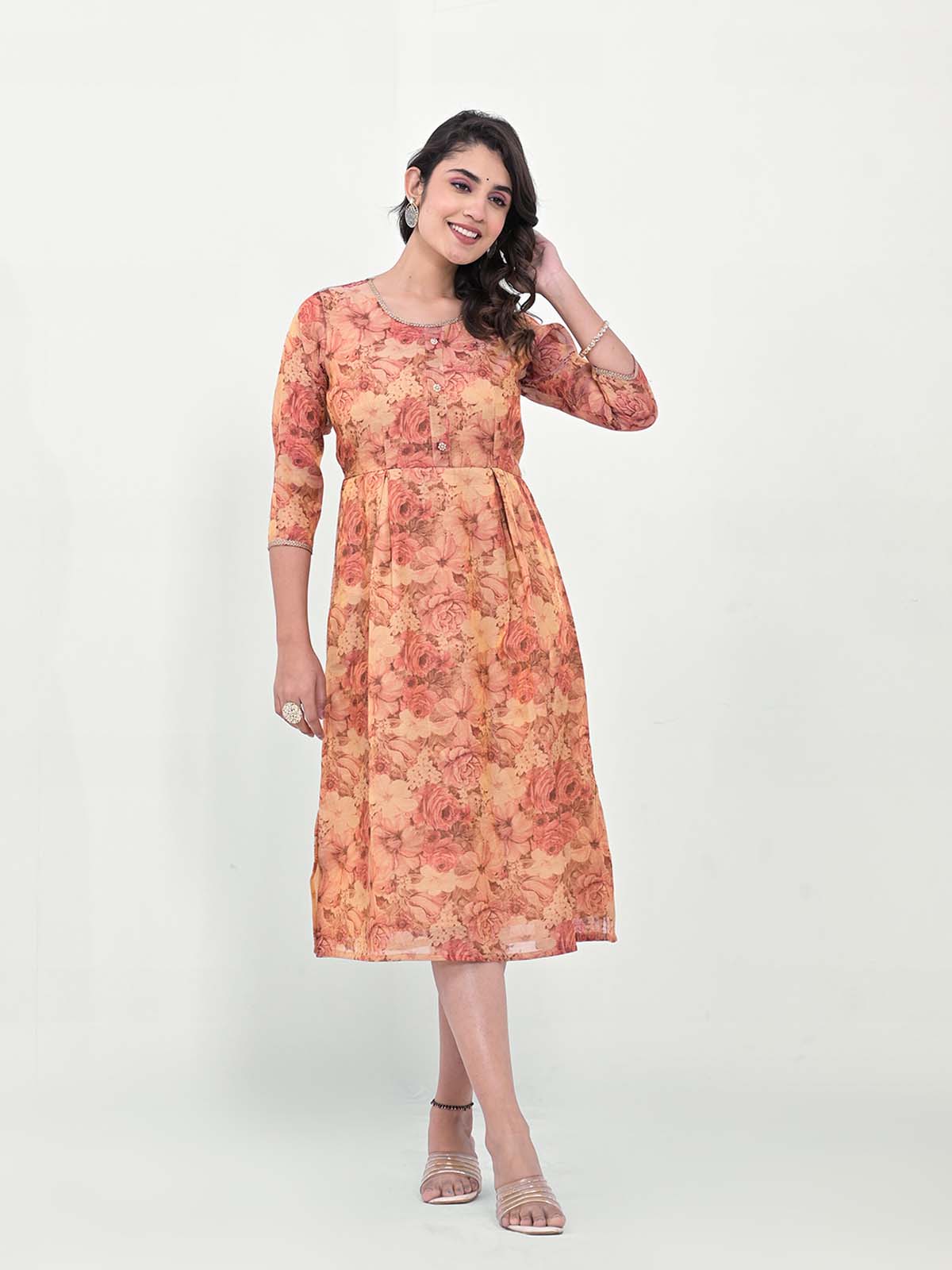 Label Khoj Women Silk Blend Printed Ethnic Dress