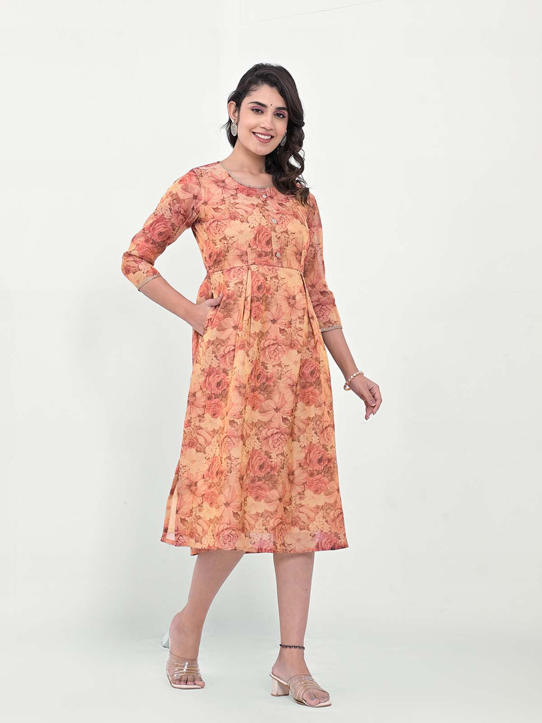 Label Khoj Women Silk Blend Printed Ethnic Dress