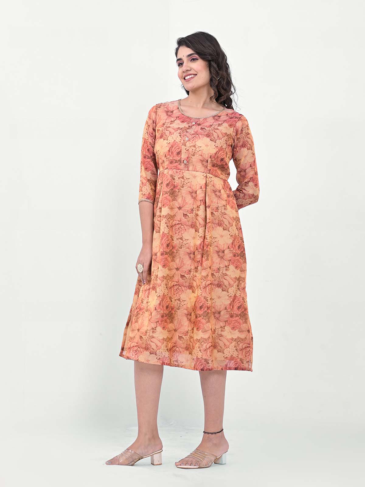 Label Khoj Women Silk Blend Printed Ethnic Dress