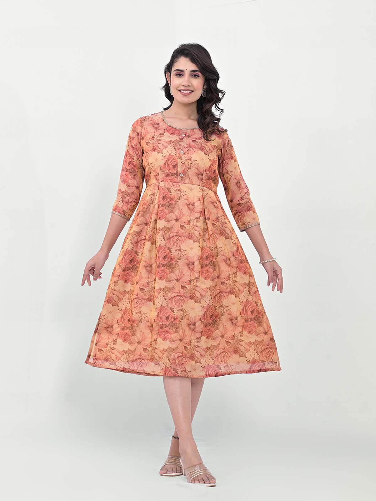 Label Khoj Women Silk Blend Printed Ethnic Dress