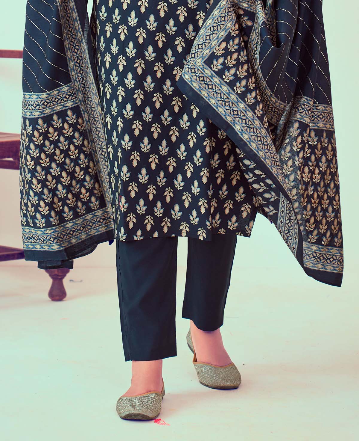 Label Khoj Women Modal silk Kurta ,trouser and dupptta set