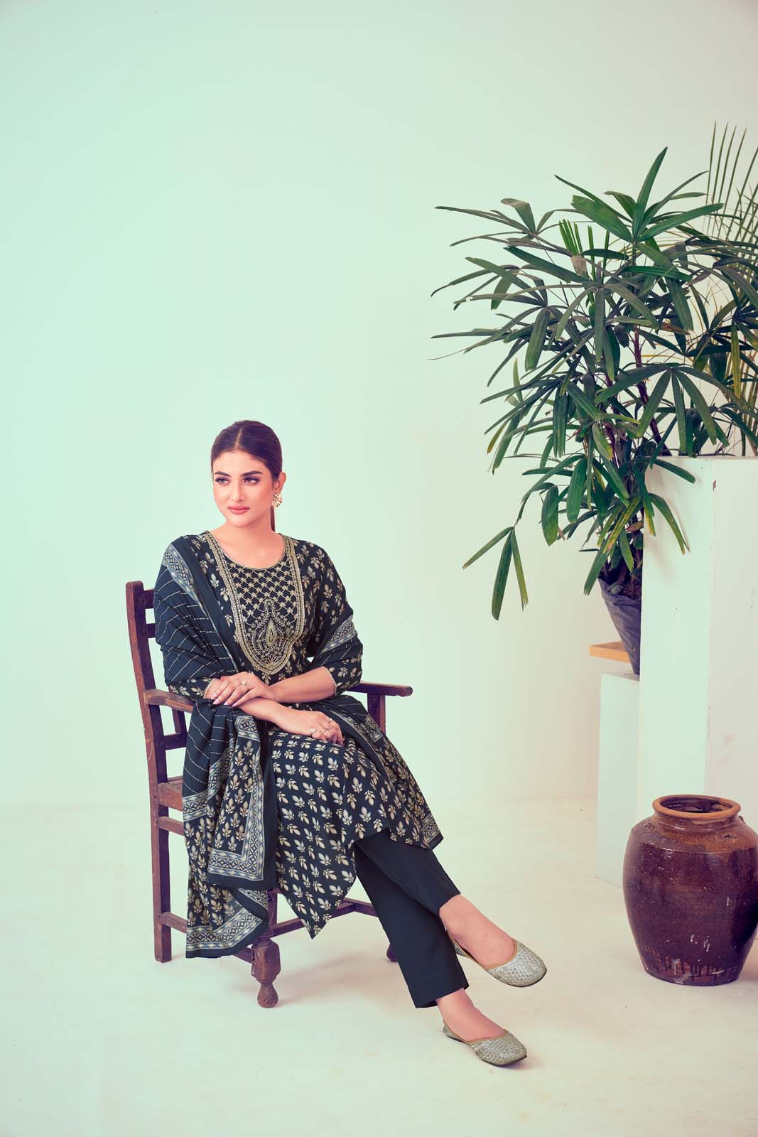 Label Khoj Women Modal silk Kurta ,trouser and dupptta set