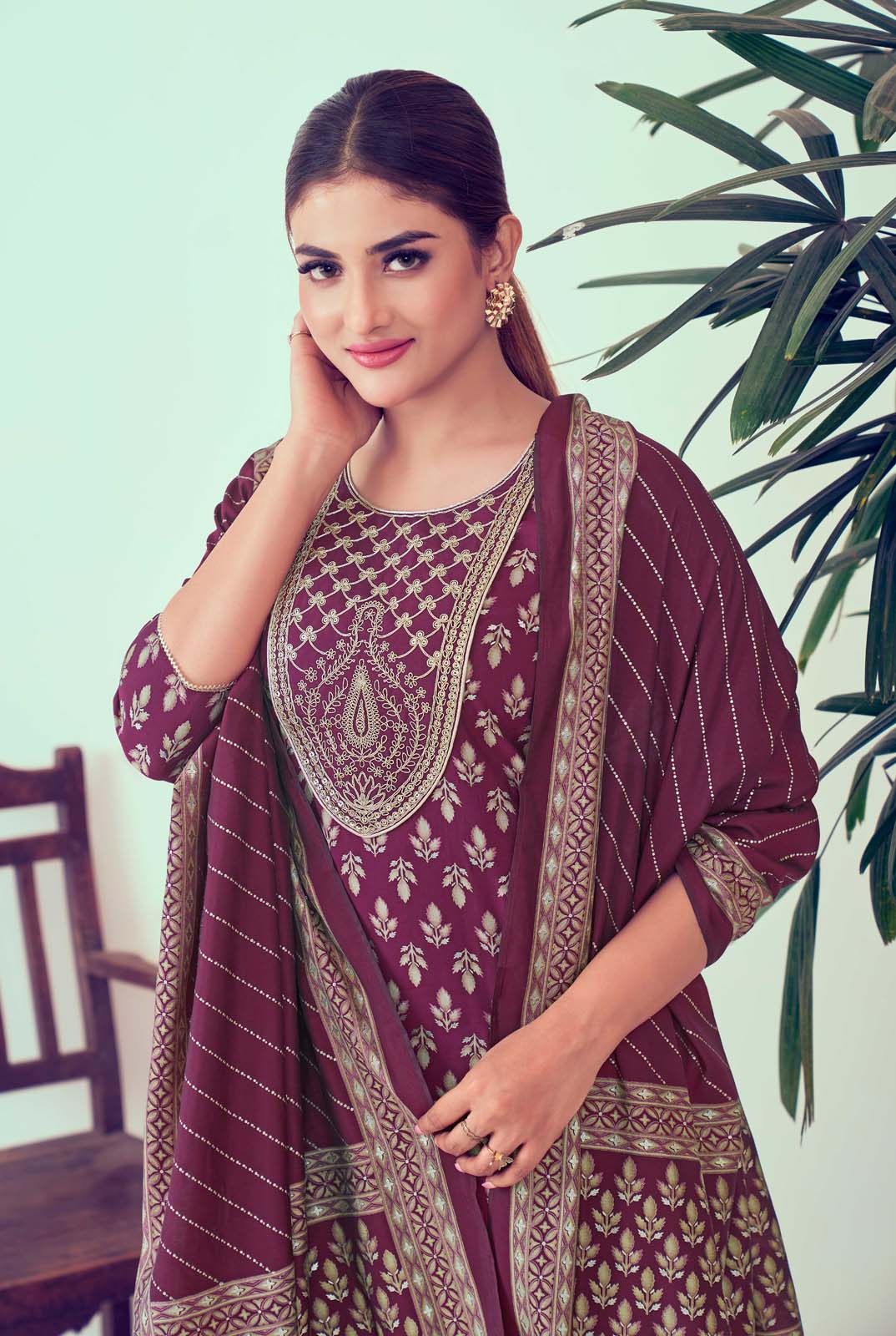 Label Khoj Women Modal silk Kurta ,trouser and dupptta set