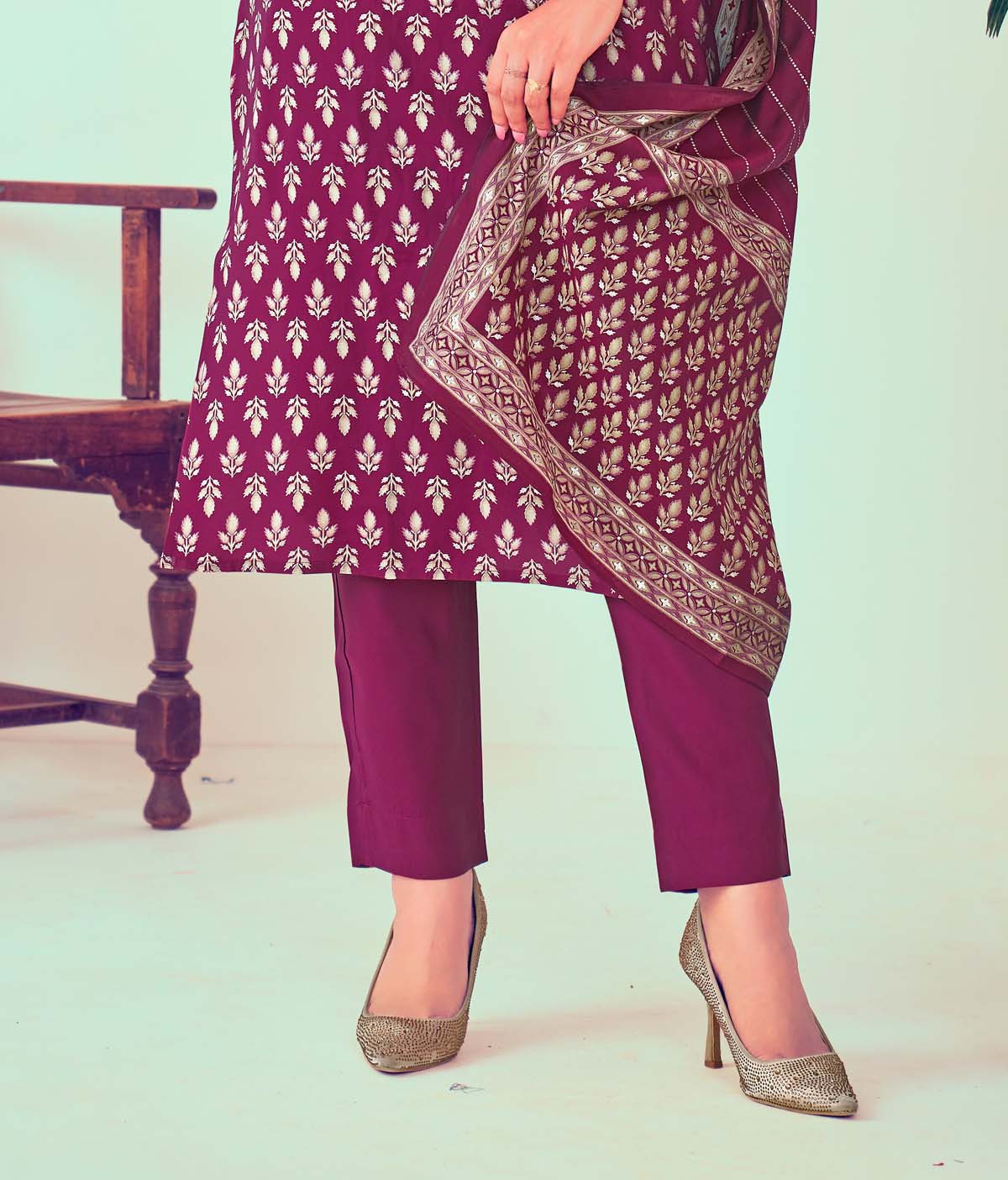 Label Khoj Women Modal silk Kurta ,trouser and dupptta set