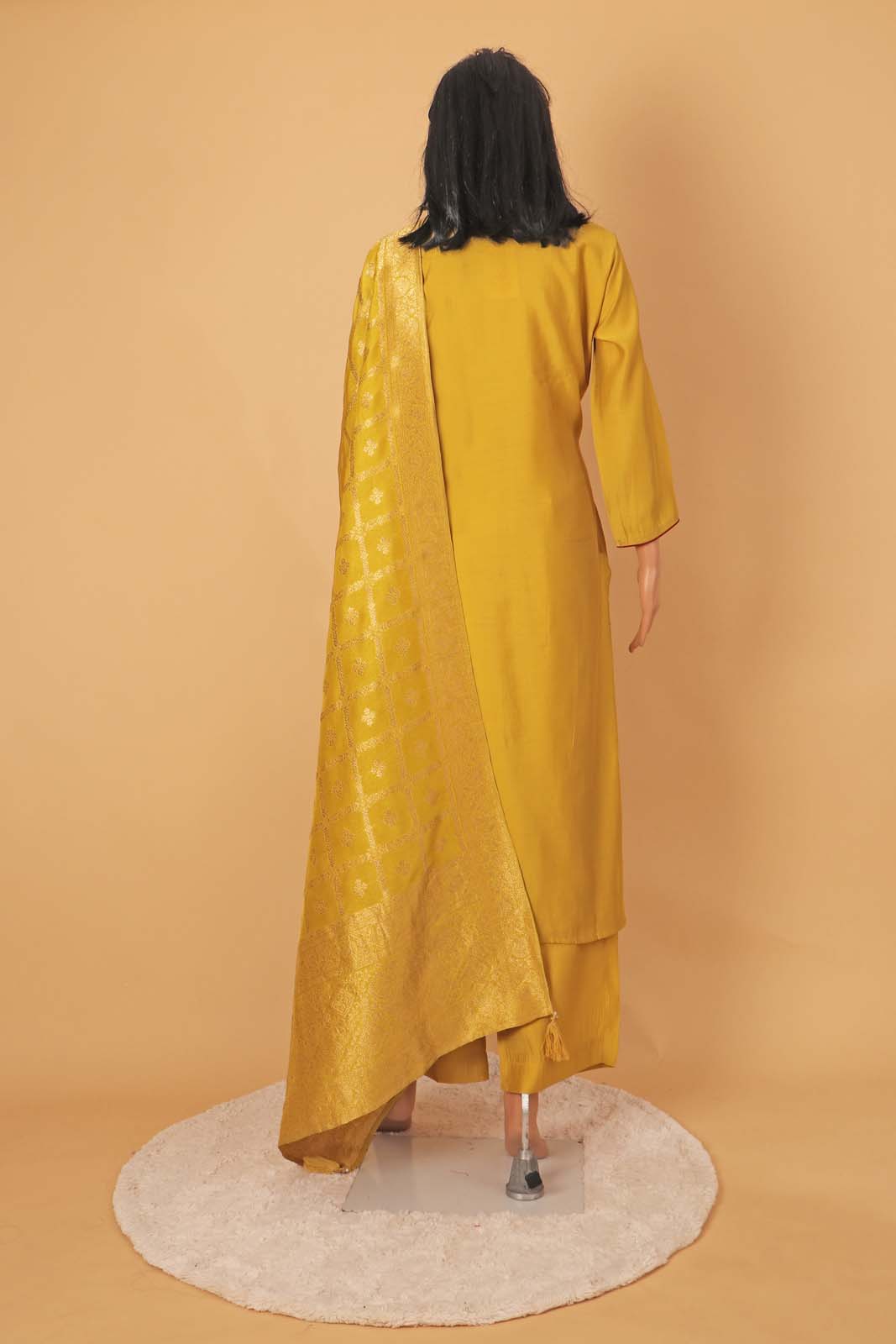Label Khoj Women Roman Silk Kurta ,trouser and dupptta set