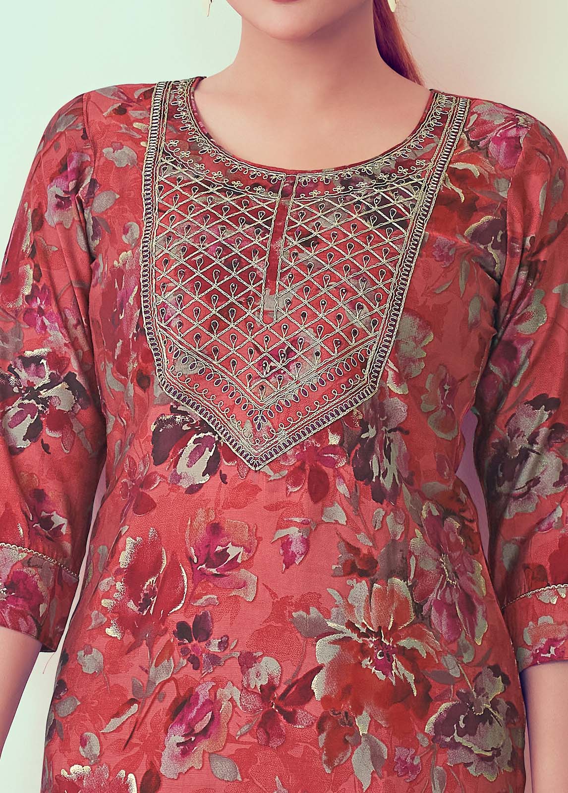 Label Khoj Women Modal silk Kurta ,trouser and dupptta set