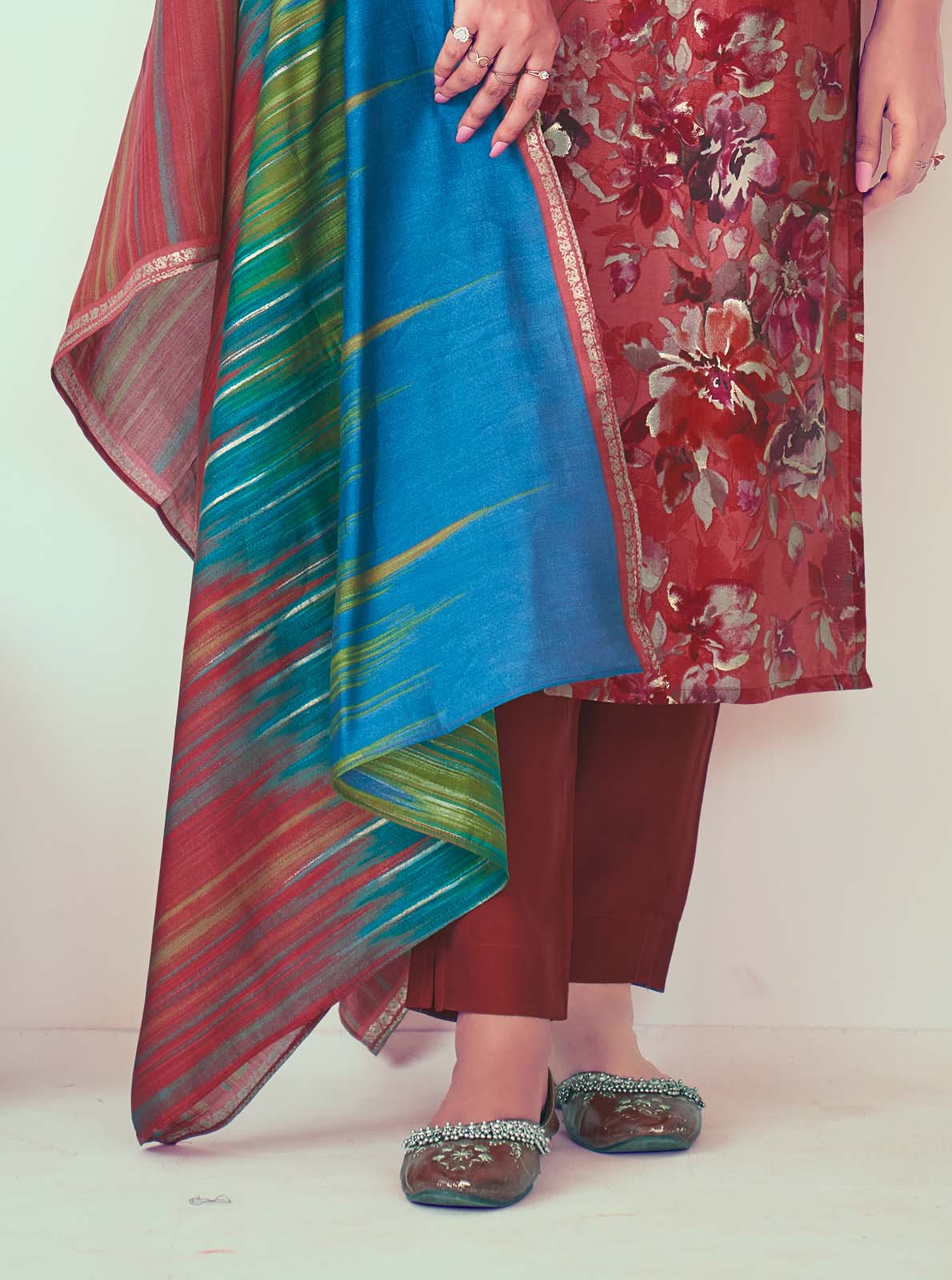 Label Khoj Women Modal silk Kurta ,trouser and dupptta set