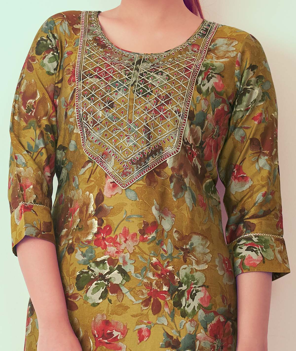 Label Khoj Women Modal silk Kurta ,trouser and dupptta set