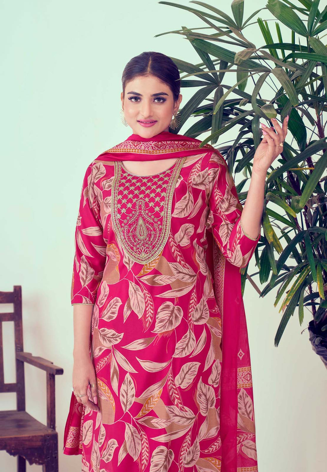 Label Khoj Women Modal silk Kurta ,trouser and dupptta set