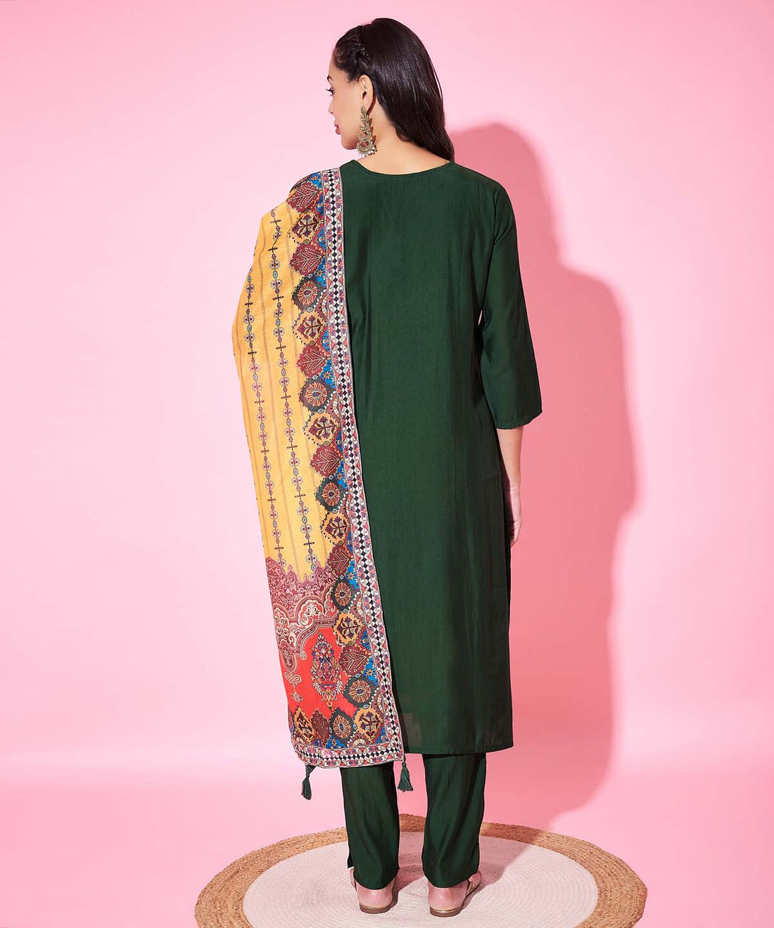 Label Khoj Women Silk Blend and embroidery Kurta with Trousers & Dupatta