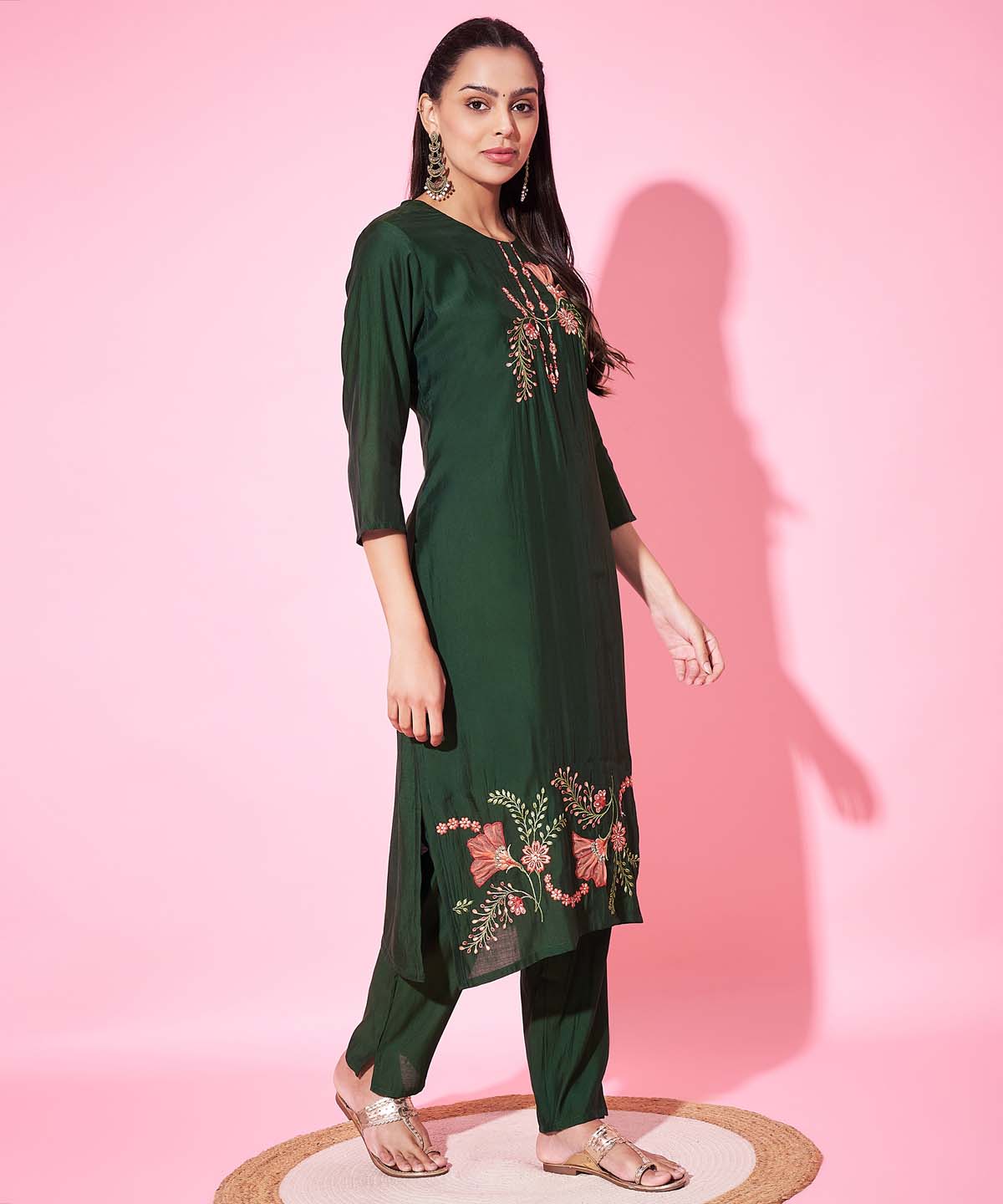 Label Khoj Women Silk Blend and embroidery Kurta with Trousers & Dupatta