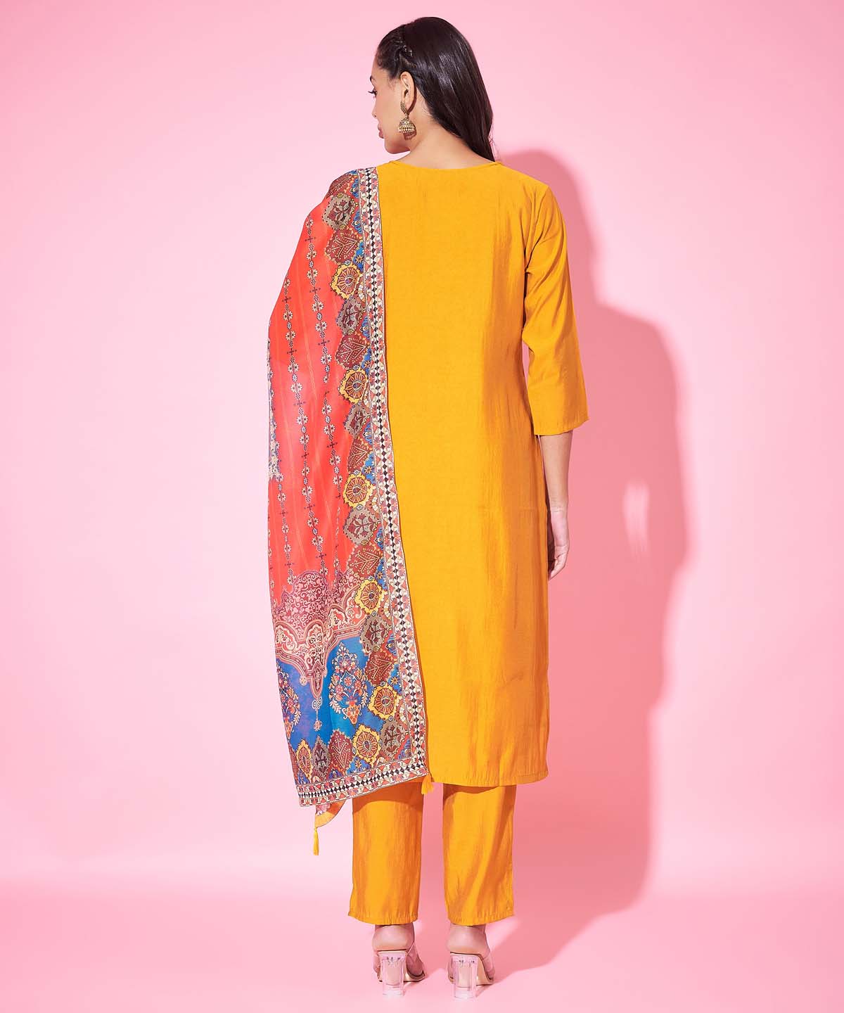 Label Khoj Women Silk Blend and embroidery Kurta with Trousers & Dupatta