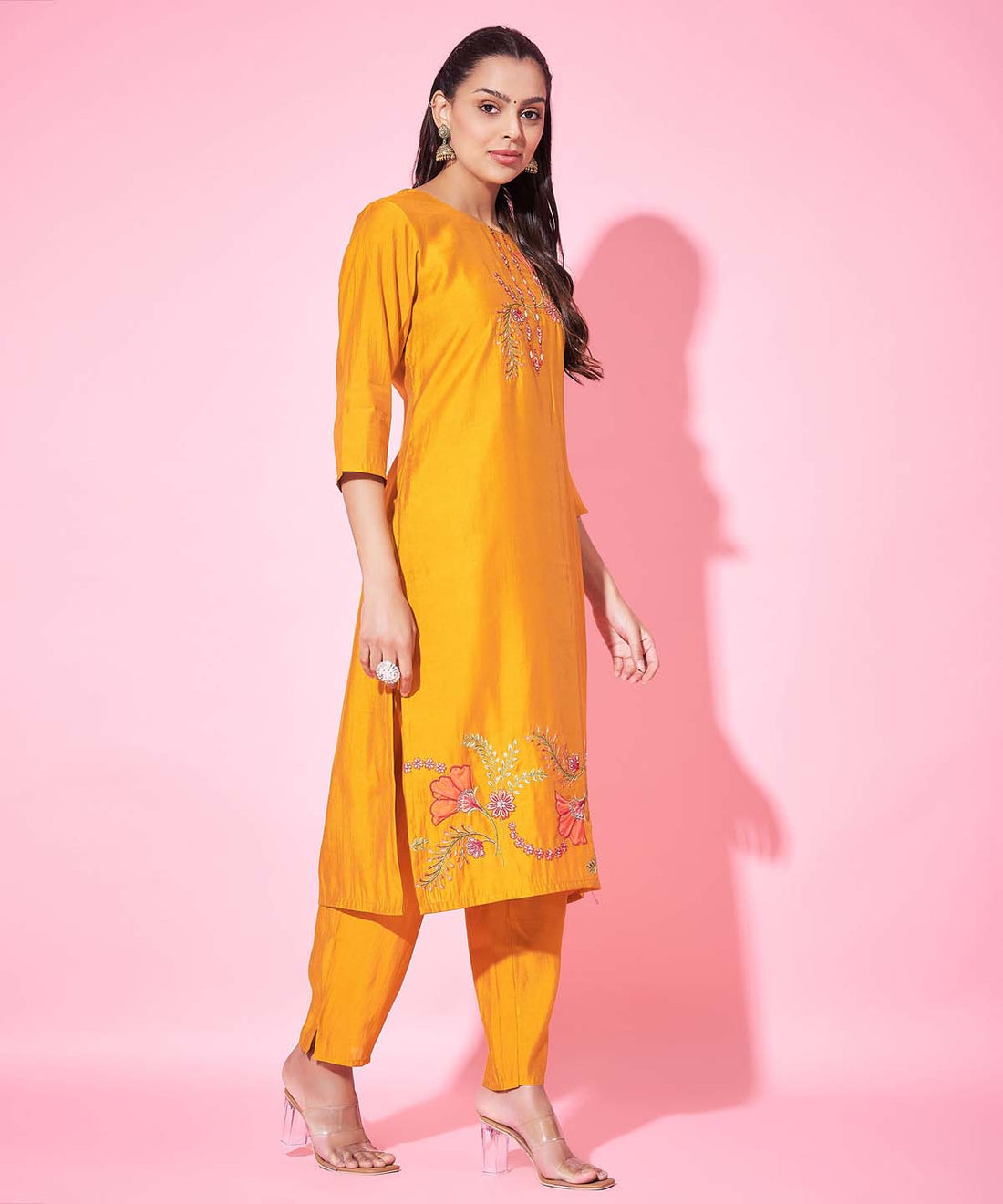 Label Khoj Women Silk Blend and embroidery Kurta with Trousers & Dupatta