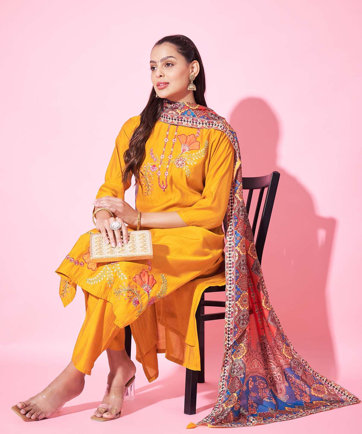 Label Khoj Women Silk Blend and embroidery Kurta with Trousers & Dupatta