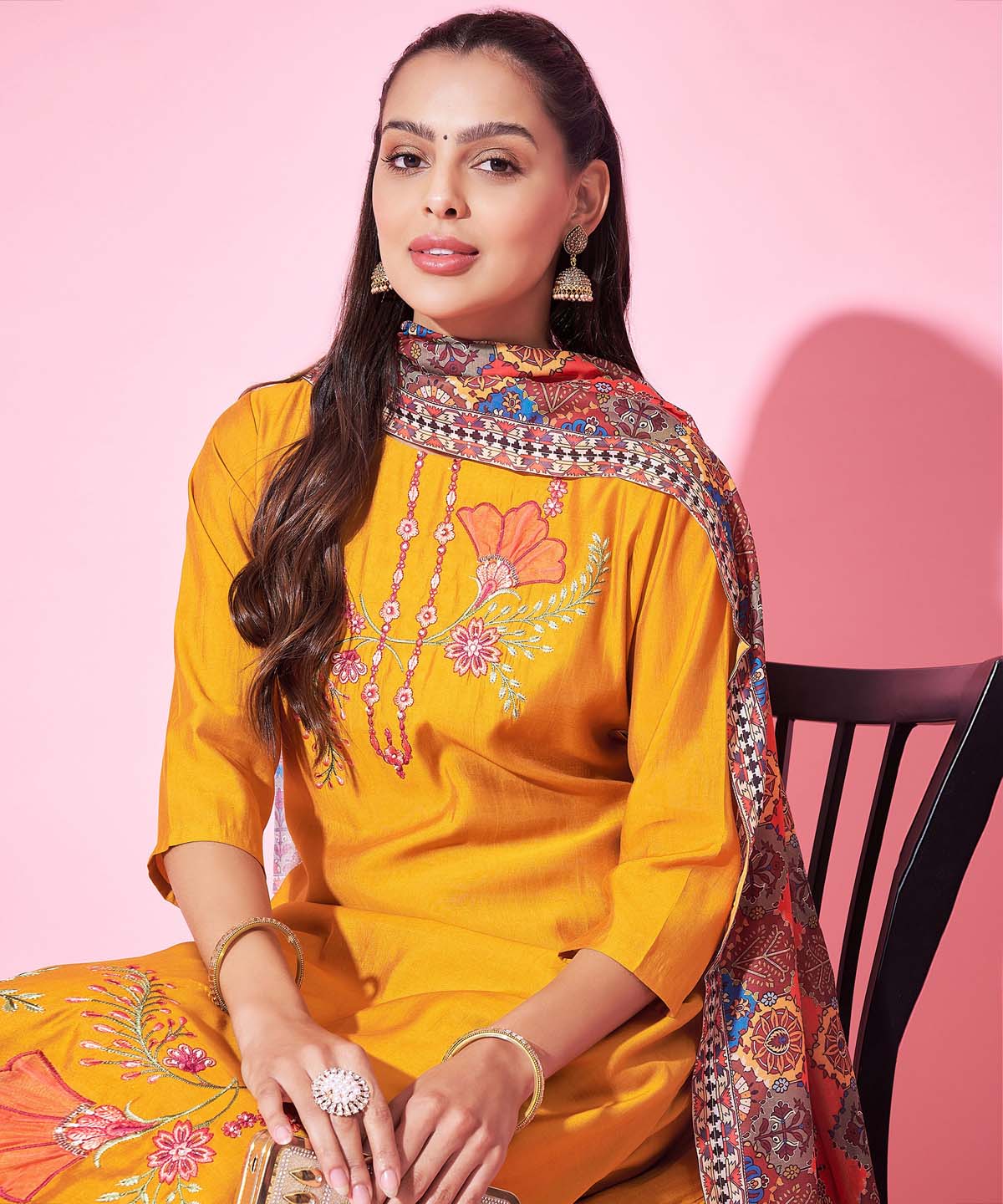 Label Khoj Women Silk Blend and embroidery Kurta with Trousers & Dupatta