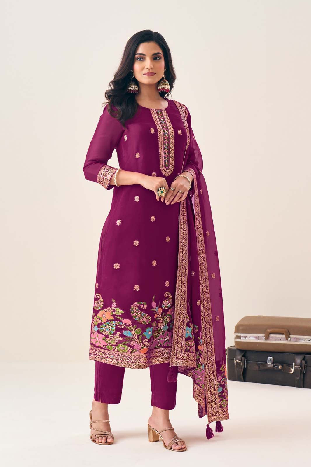 Label khoj Pure viscose organza silk with heavy Meena and handwork kurta set
